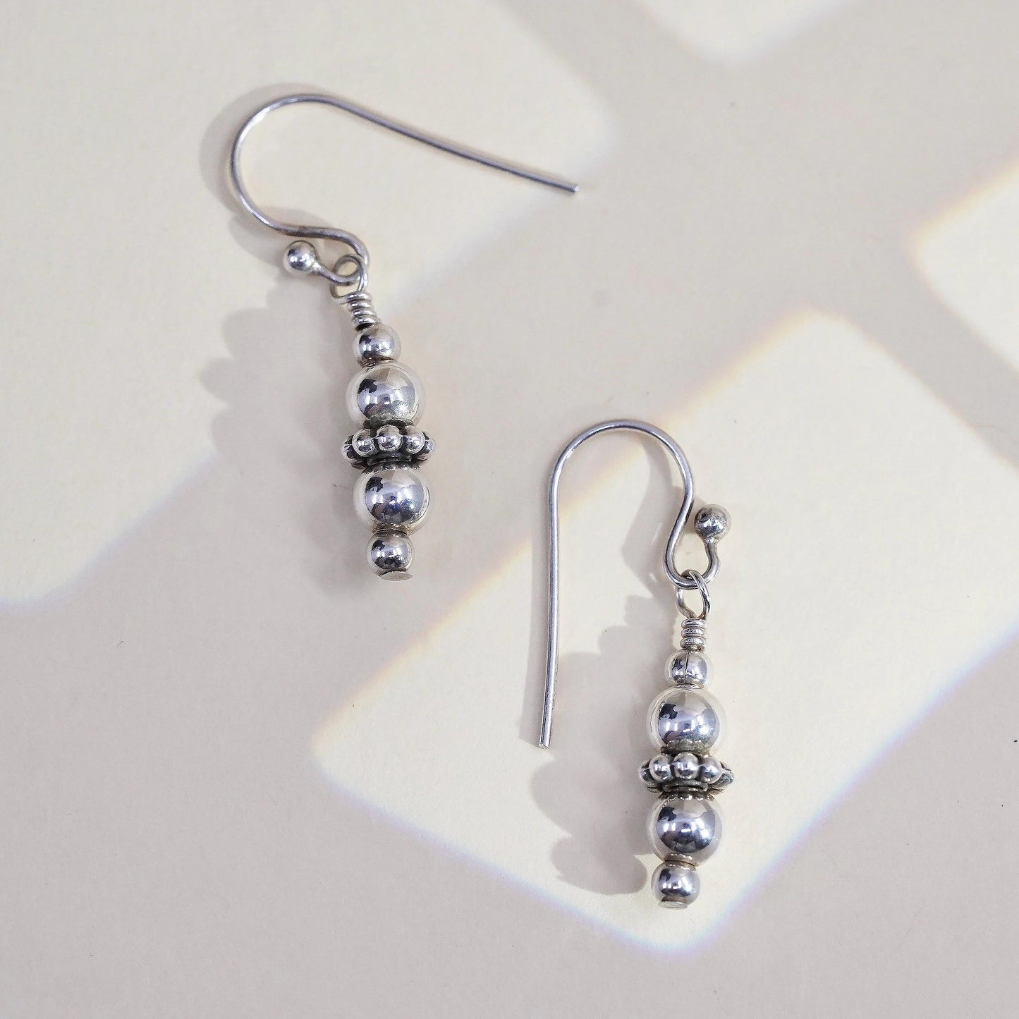 Vintage sterling silver handmade earrings, 925 beads dangles