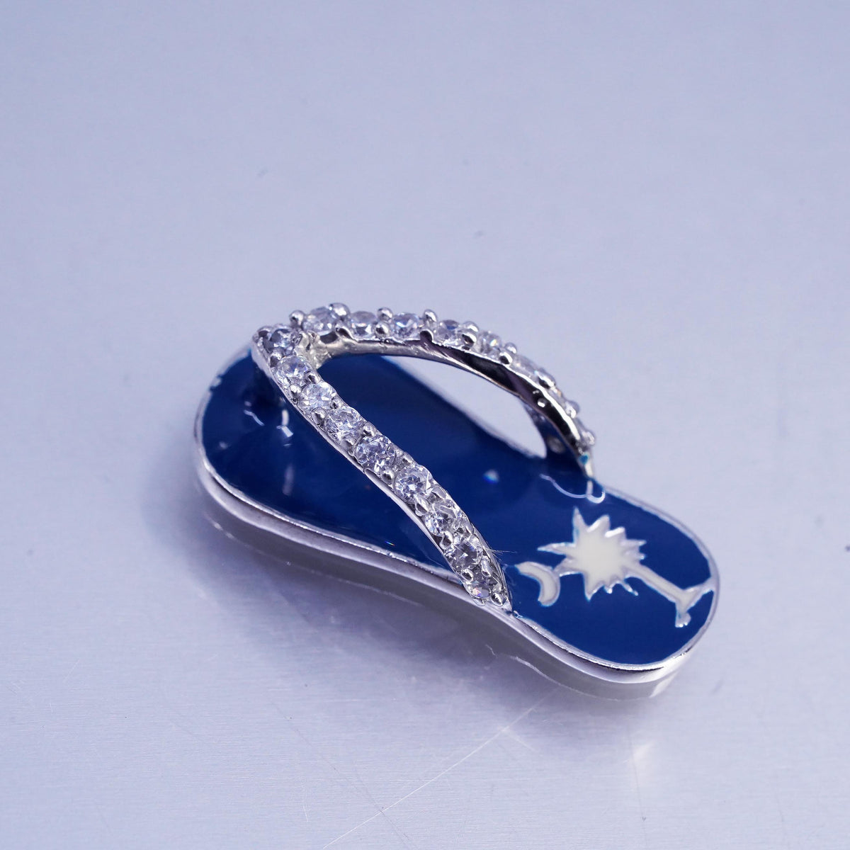 Sterling 925 Silver South Carolina Flip Flop, Enamel Palmetto Tree Pendant