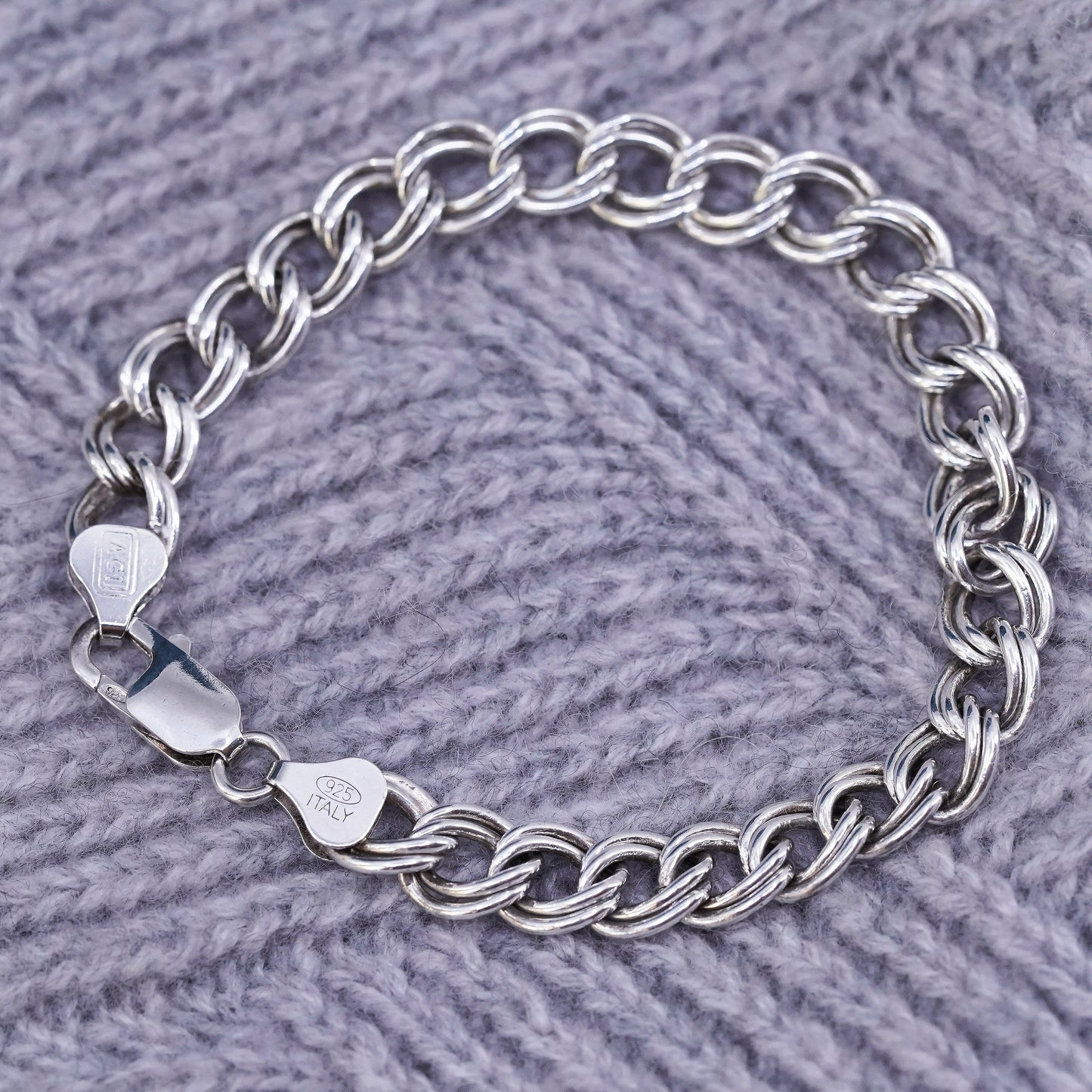 7.5" 9mm, Sterling silver handmade charm bracelet, 925 double curb link chain