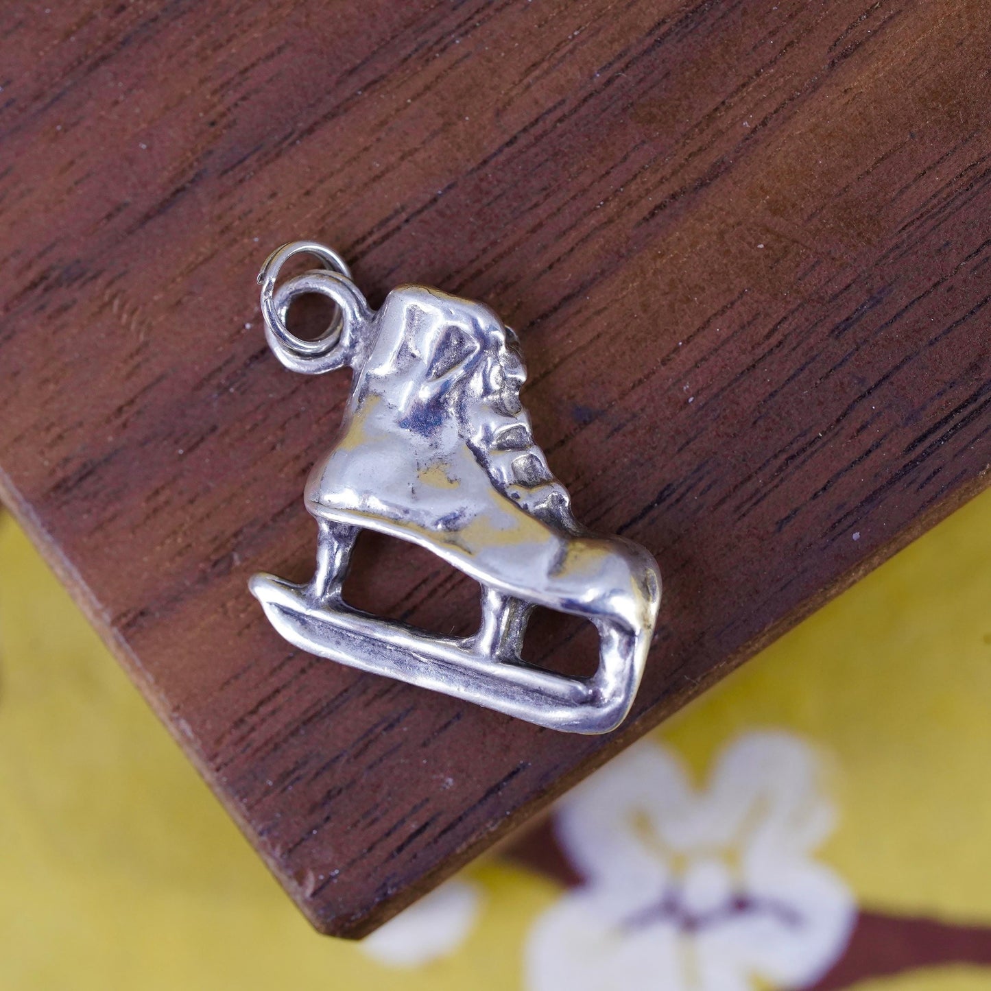 Vintage Sterling silver handmade pendant, 925 ice skate shoe charm