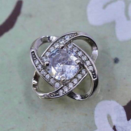 Vintage sterling silver cz crystal pendant, 925 pendant