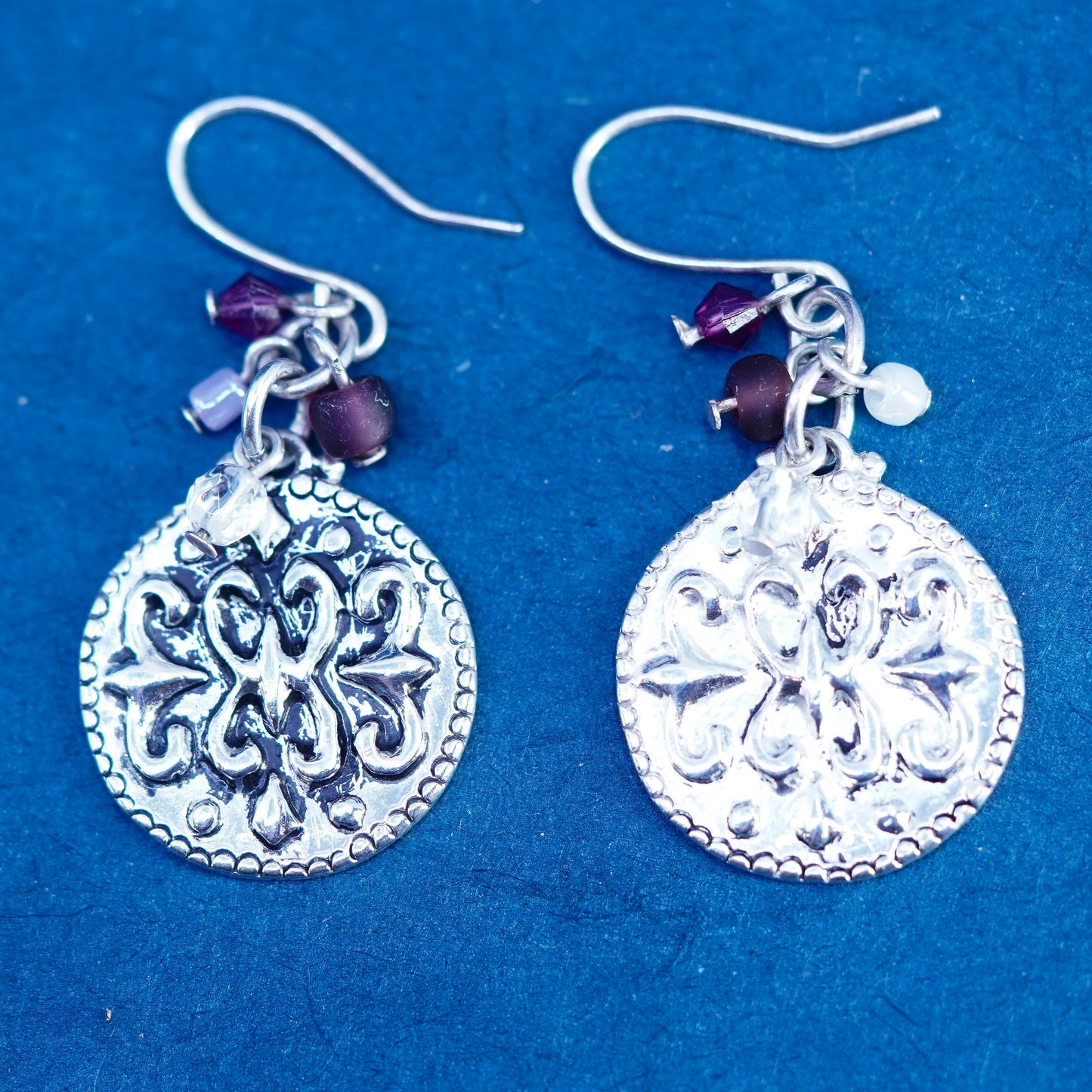 Vintage Sterling silver handmade earrings, 925 embossed dangles