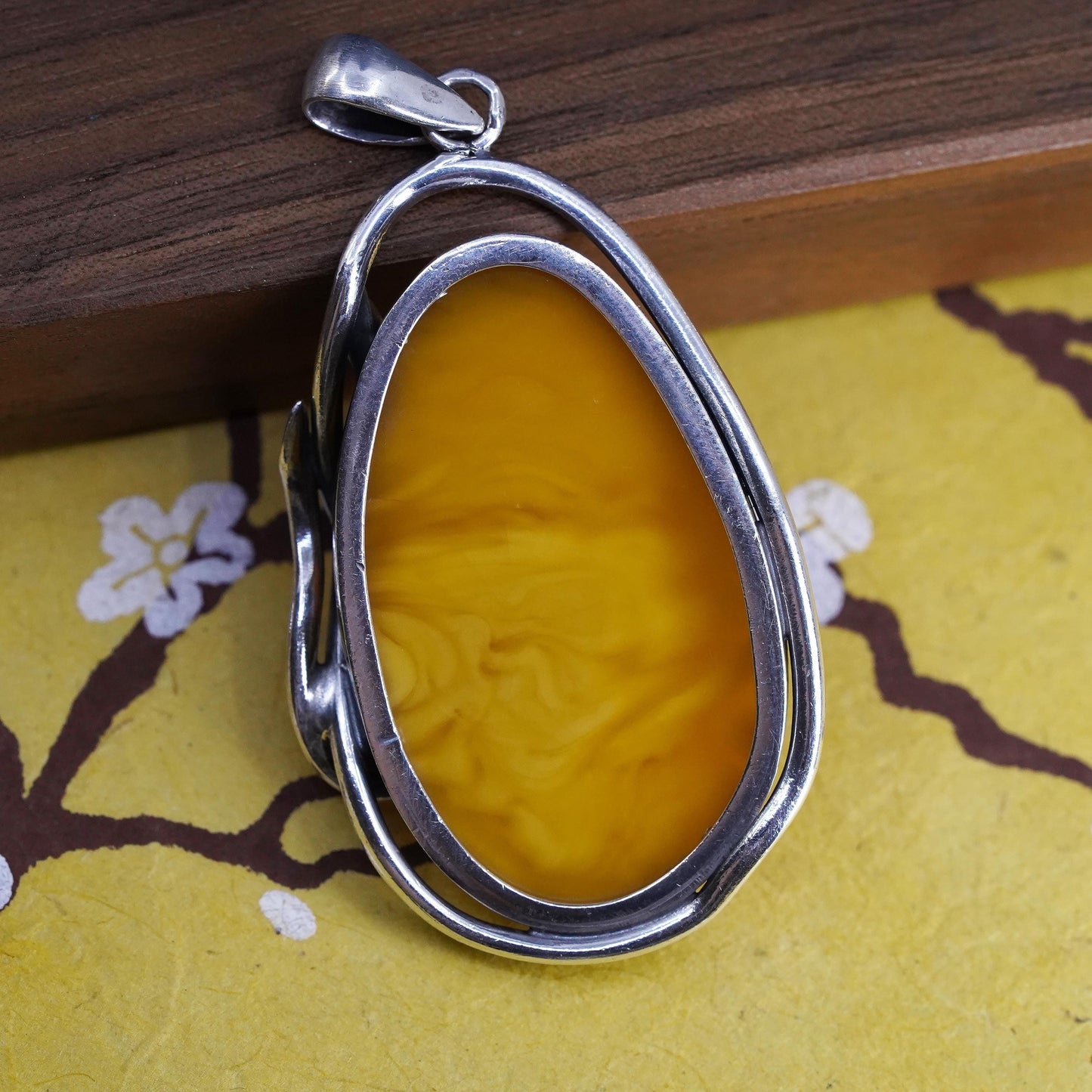 Vintage Sterling silver 925 handmade pendant with amber