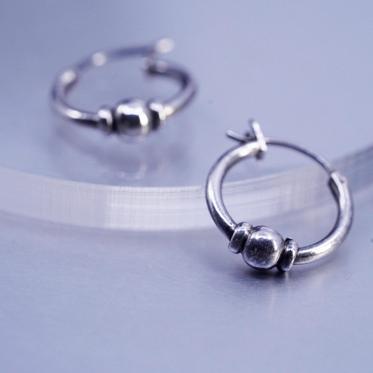 0.5", vintage Sterling silver handmade earrings, 925 hoops with bead