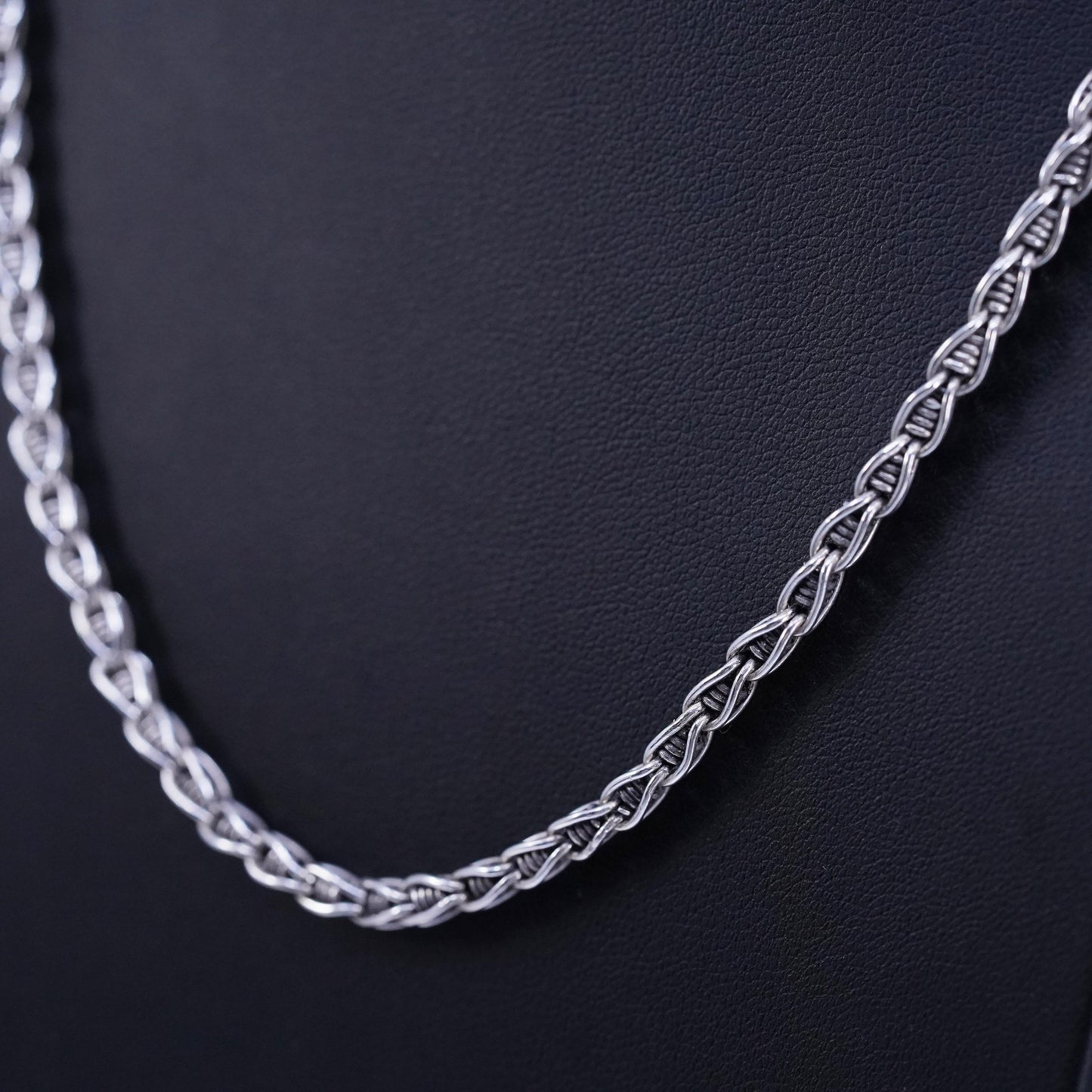 20” 4mm, vintage Sterling 925 silver bold rope chain necklace with flower clasp