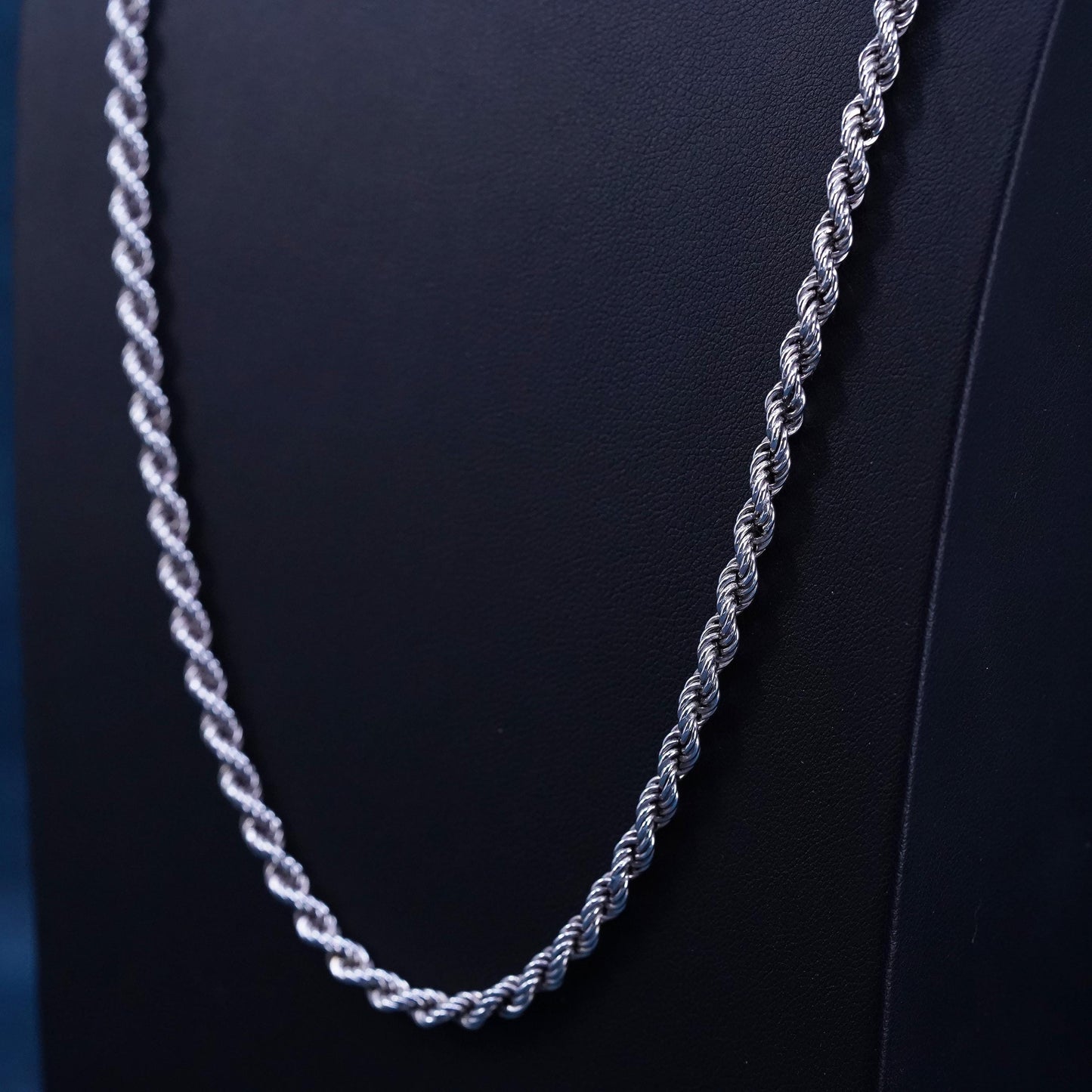 25”, 4mm, vintage Italian sterling silver necklace, 925 diamond rope chain