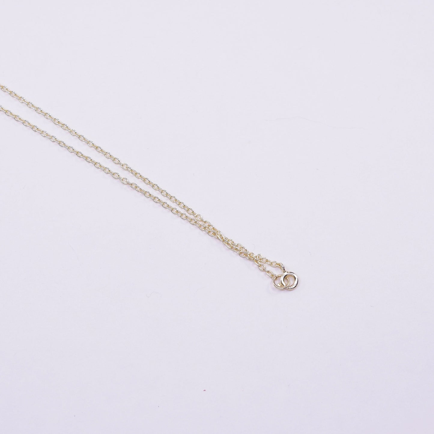 17”, 1mm, Vintage Vermeil gold over sterling silver necklace, 925 circle link chain with teardrop pendant and Cz, stamped 925 China