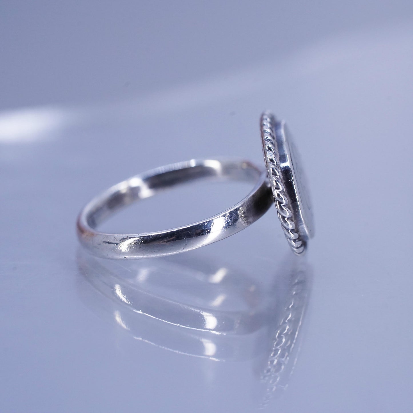 Size 7, Sterling 925 silver handmade heart ring, monogram initial “CEB” band