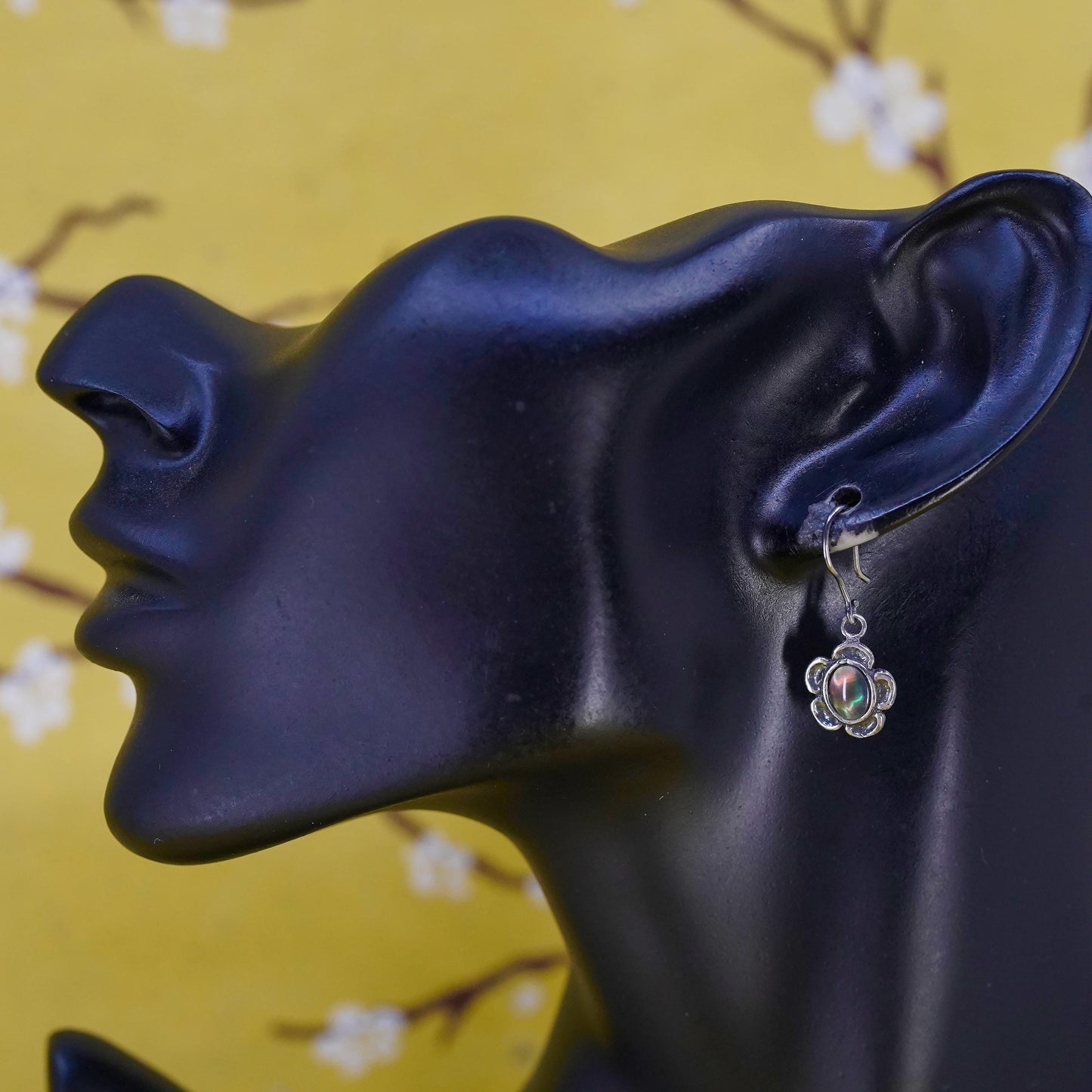 Vintage Brazil sterling 925 silver handmade flower earrings with artisan glass