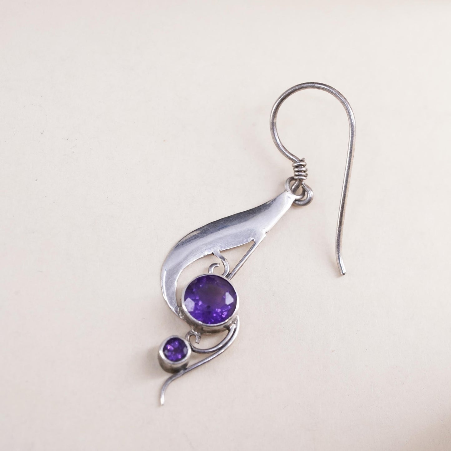 Southwestern sterling silver 925 handmade single earring with amethyst