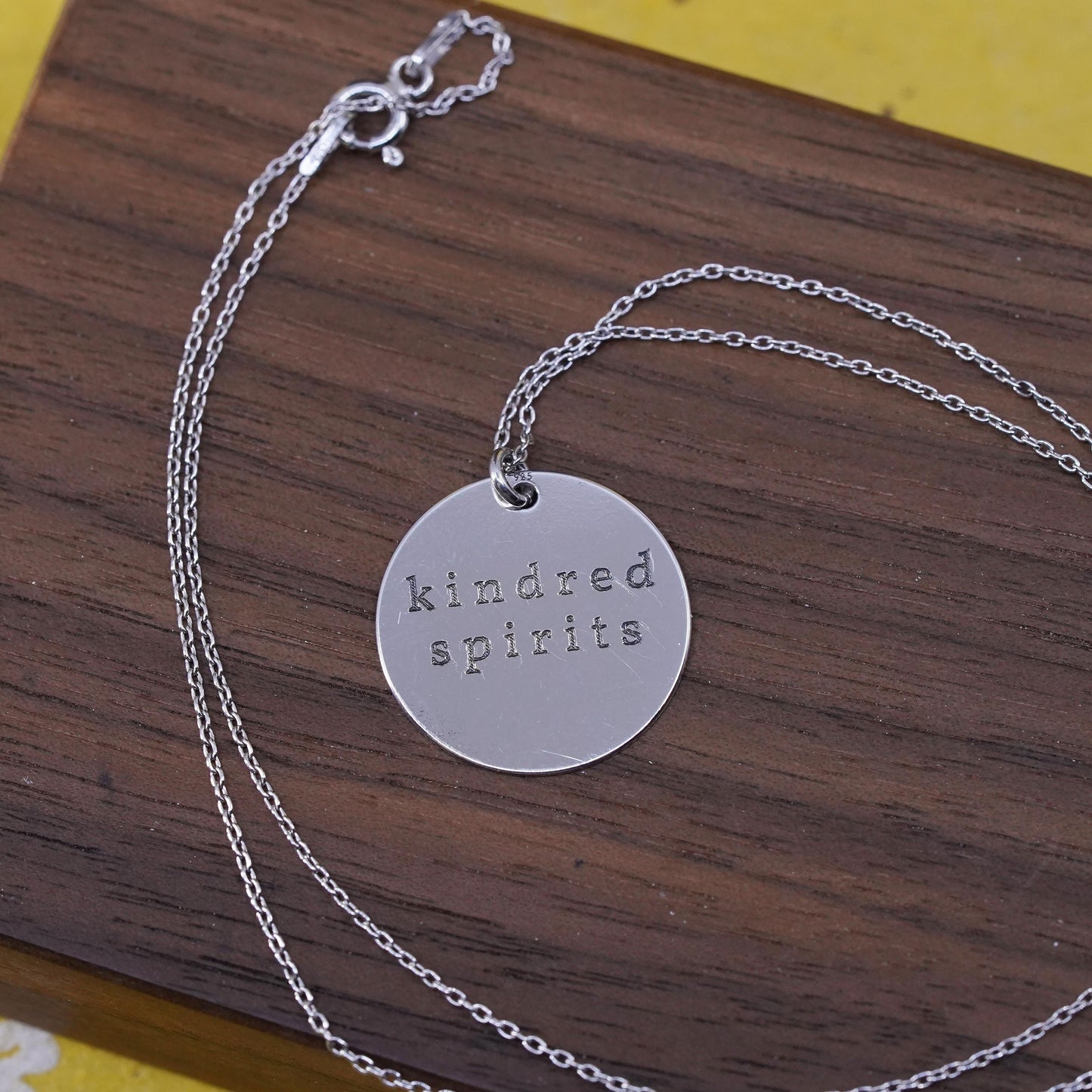 17", sterling silver necklace, 925 circle chain tag pendant “kindred spirits