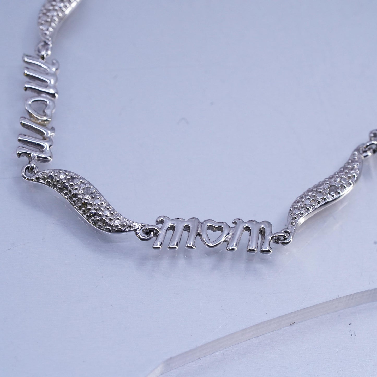 7.25", vintage Sterling 925 silver bracelet, mom chain with cluster diamonds