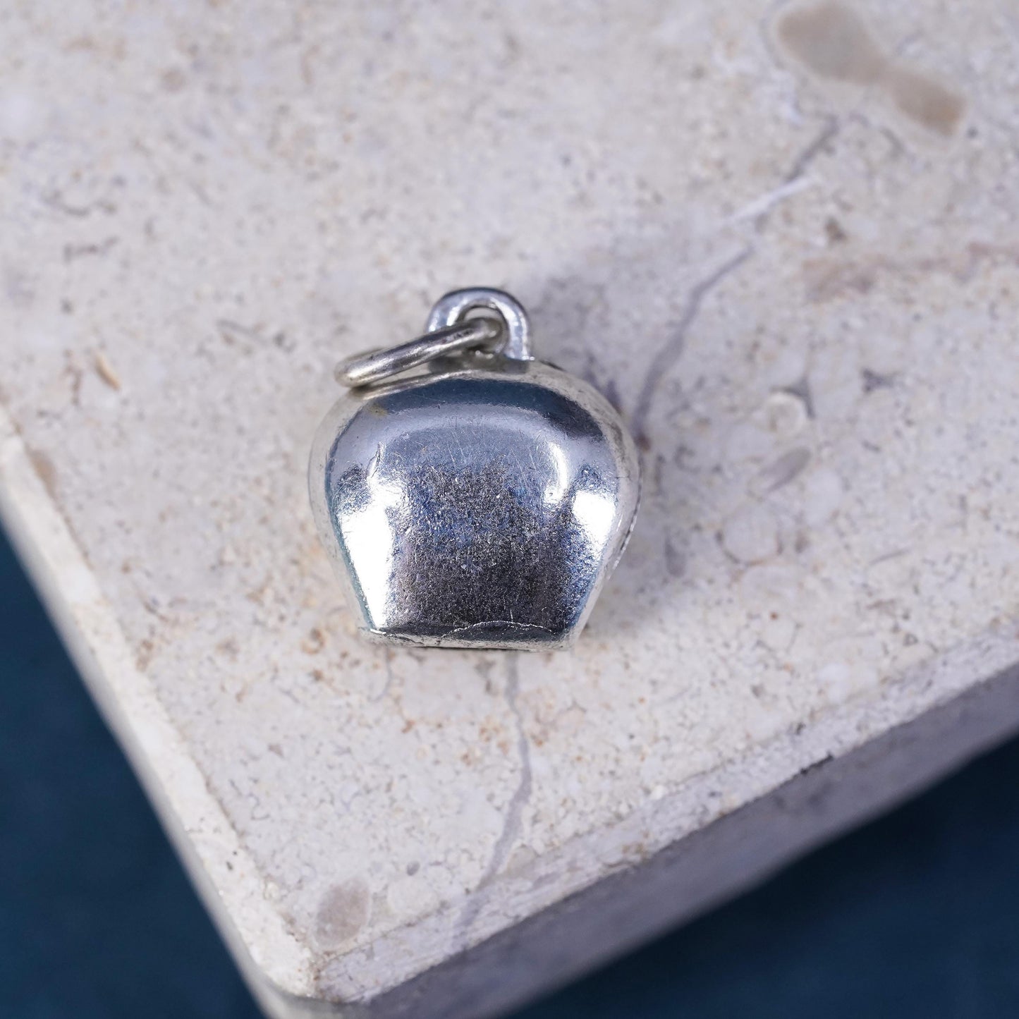 Sterling silver handmade chime ball, 925 bell charm with enamel sunflower