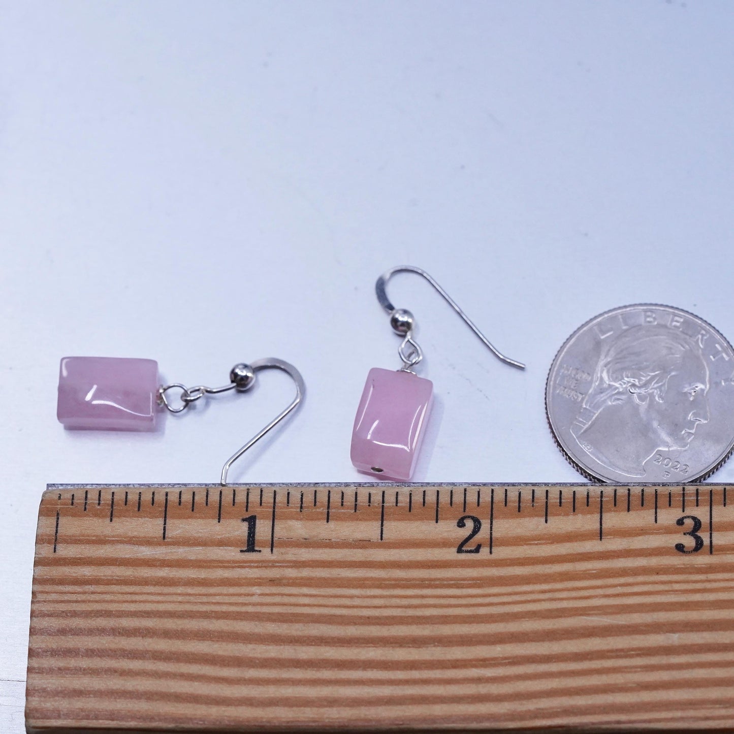 Vintage Sterling 925 silver handmade earrings with pink rose quartz