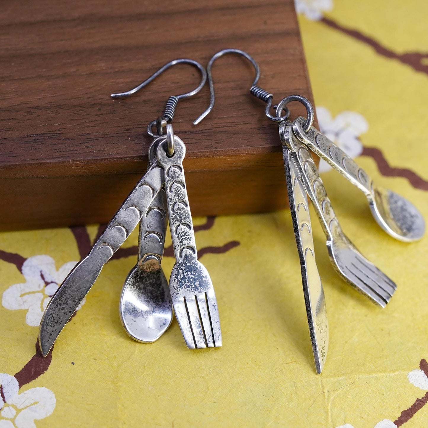 Vintage Mexican Sterling silver earrings, 925 fork spoon knife utensils dangles