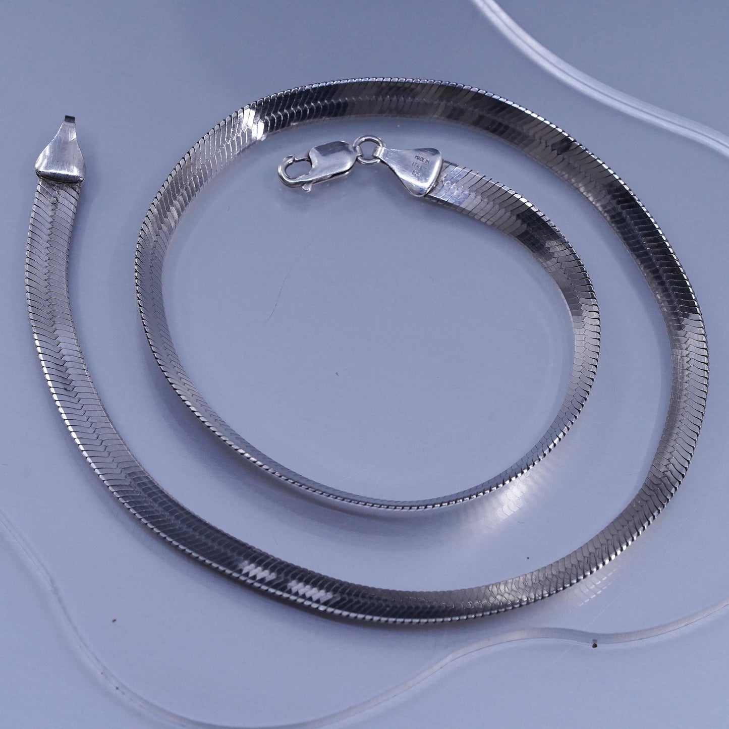 18” 7mm, vintage Italian Sterling 925 silver herringbone chain necklace