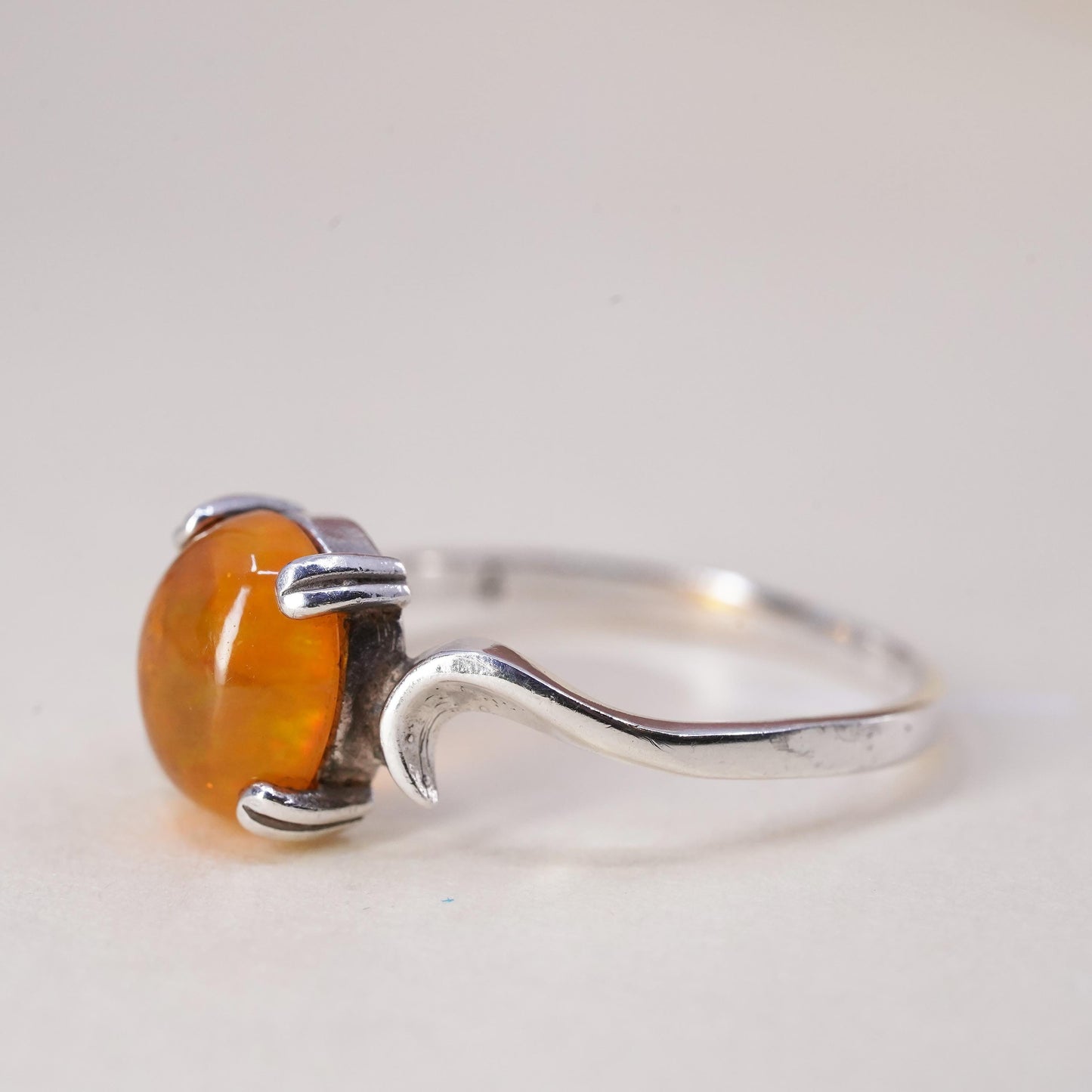 Size 10, Vintage Sterling silver handmade ring with fire opal, 925 silver band