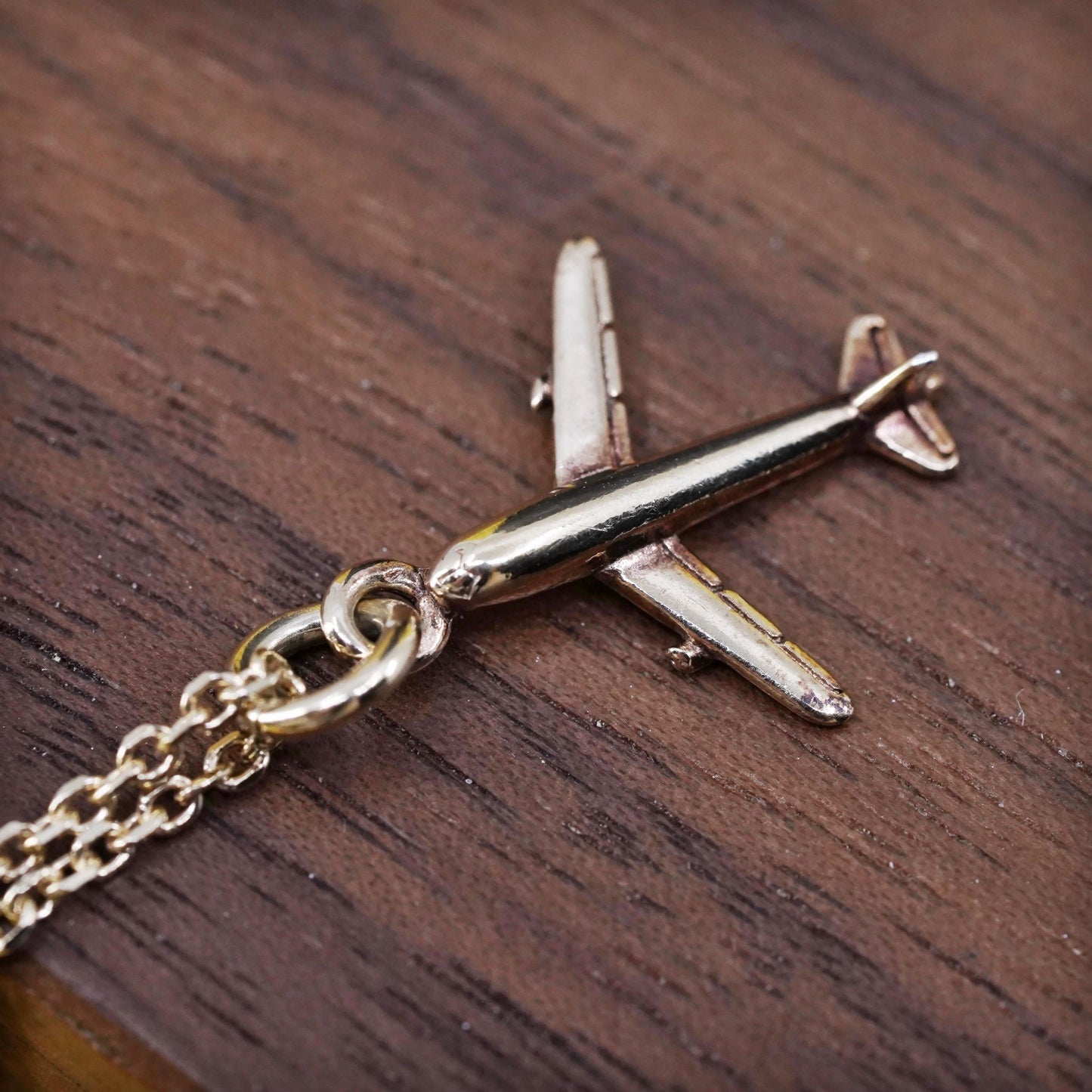 16+2”, Dyadema vermeil yellow gold Sterling silver necklace, 925 chain airplane