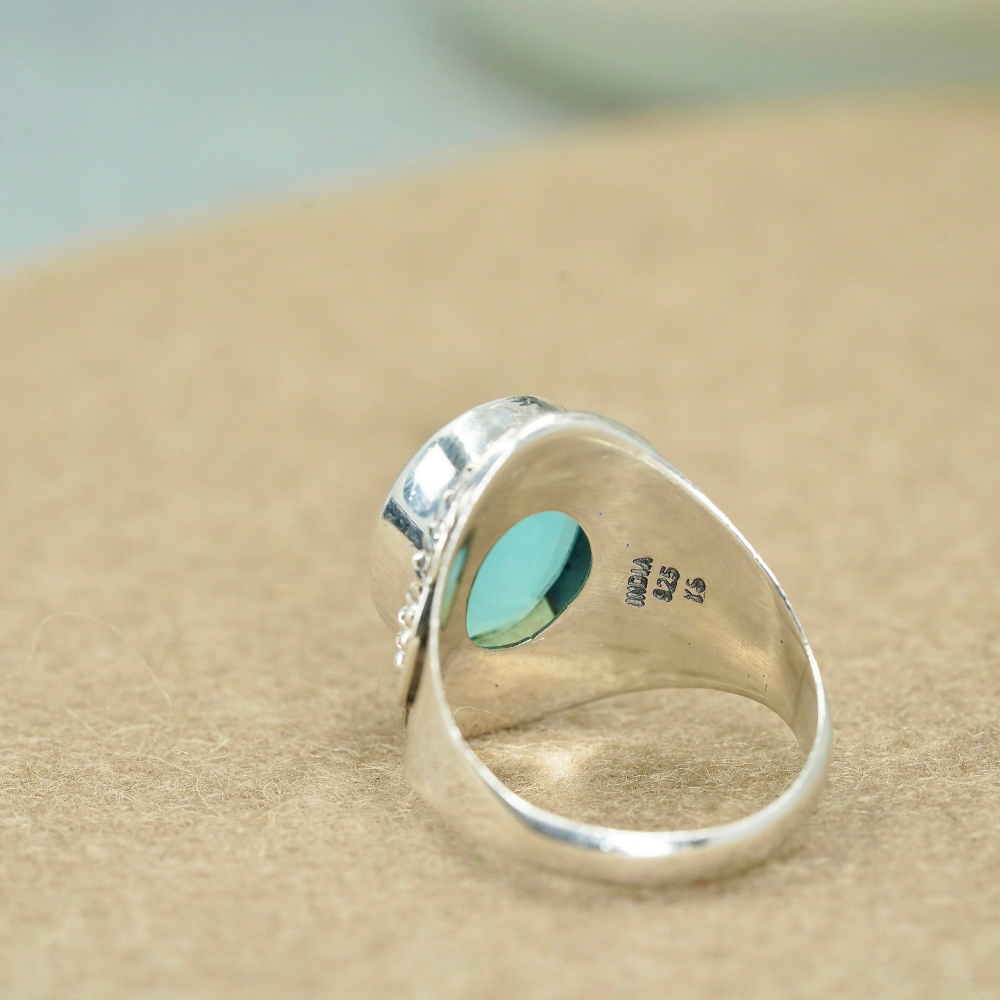 Size 10.25, vintage Sterling 925 silver handmade ring with Chalcedony