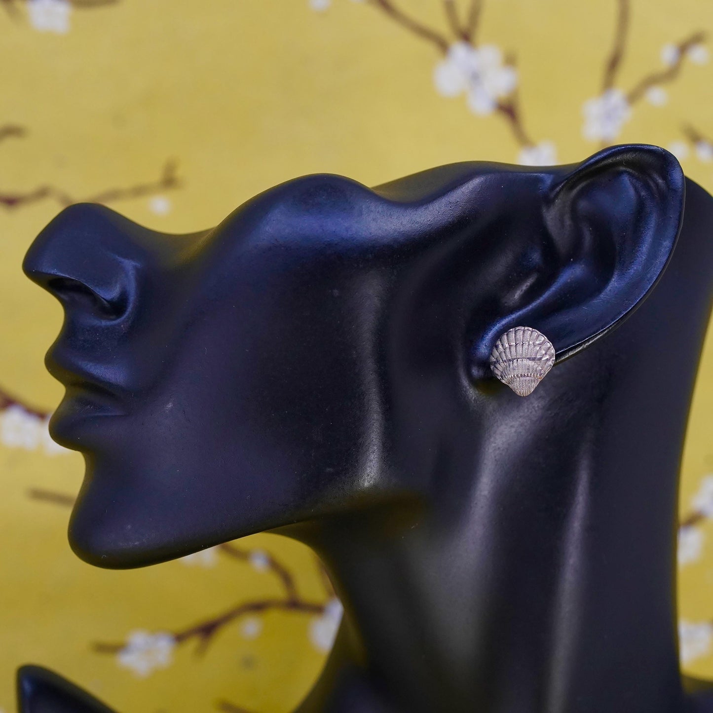 Vintage sterling silver handmade earrings, 925 shell studs