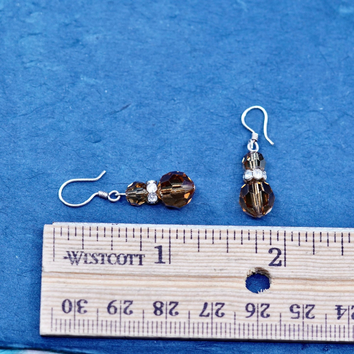 Vintage sterling silver earrings, 925 silver with smoky crystal dangles