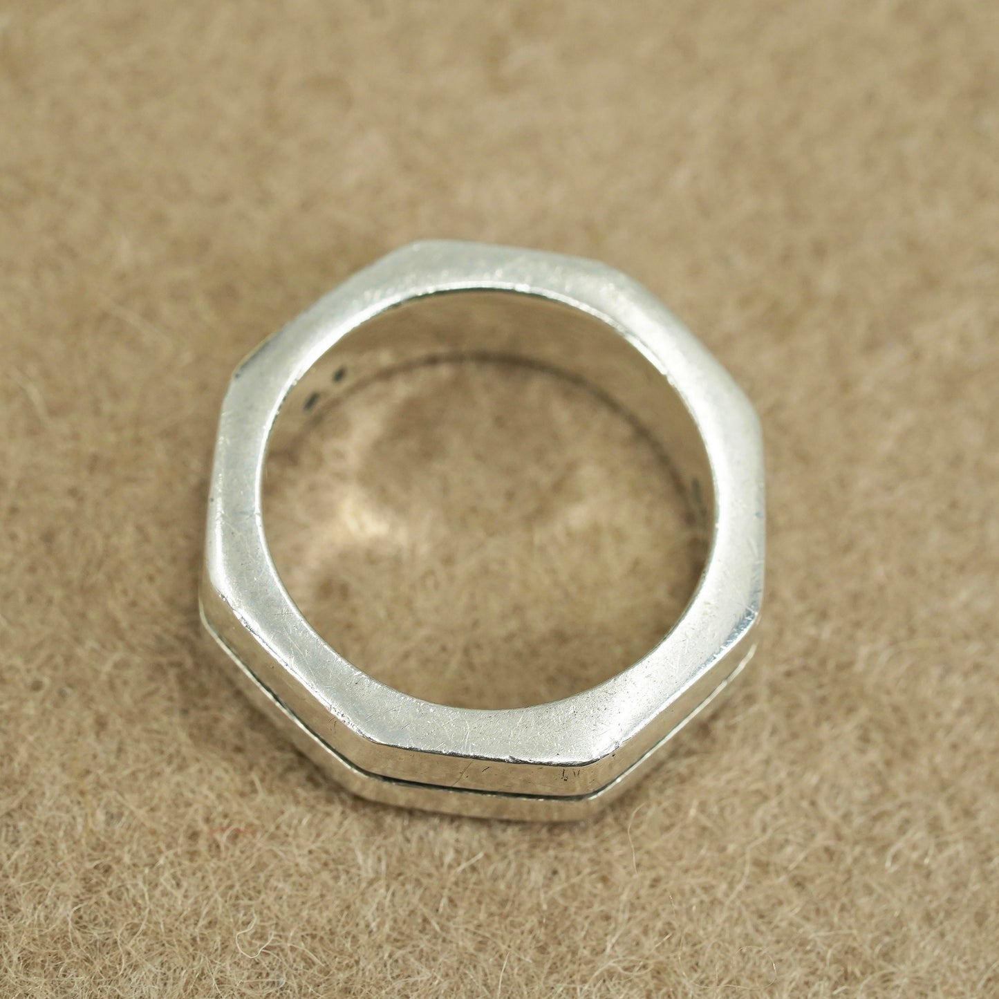 Size 8.5, vintage southwestern Sterling 925 silver statement ring, octagon band