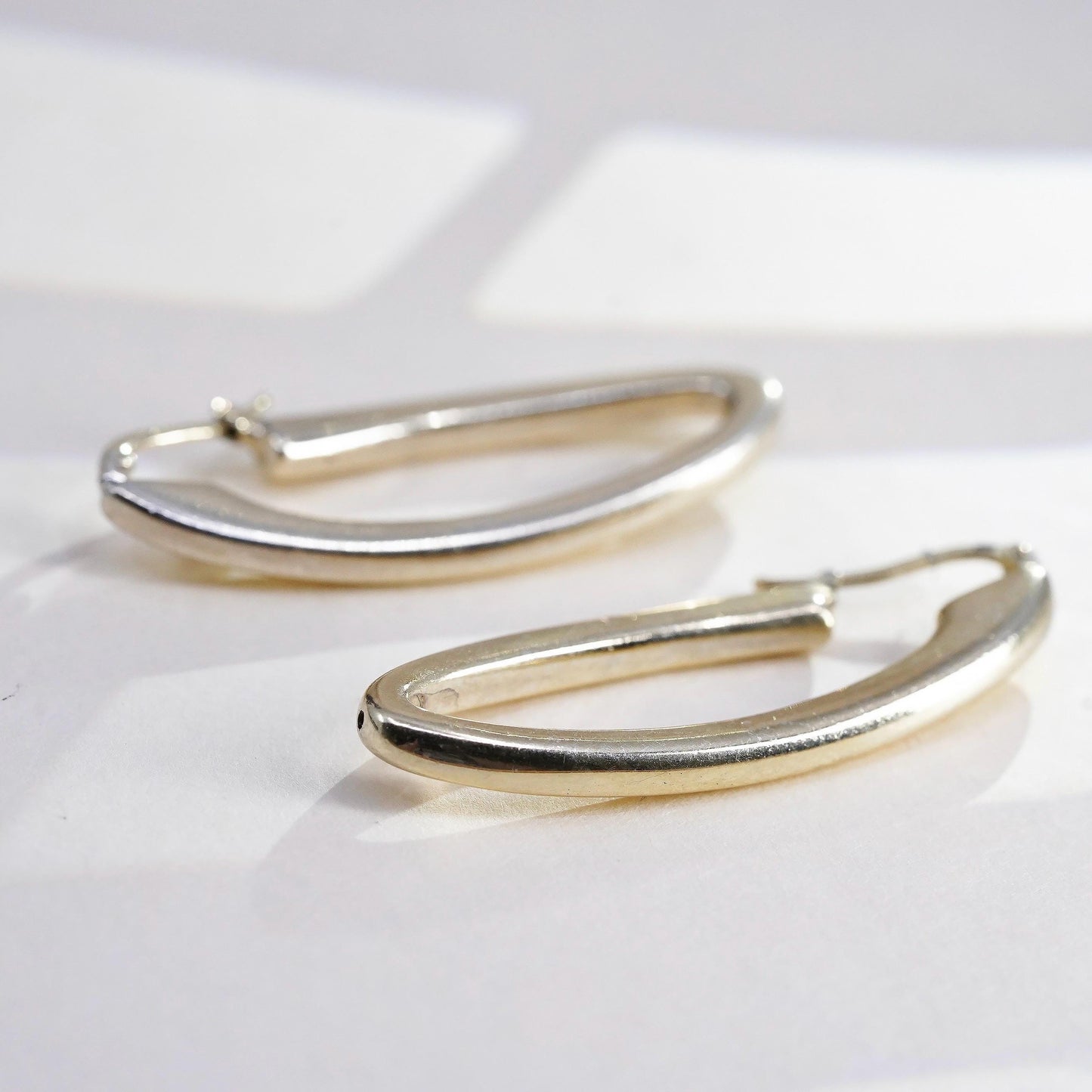 1.75”, VTG vermeil gold over sterling silver loop earrings, 925 long oval hoops