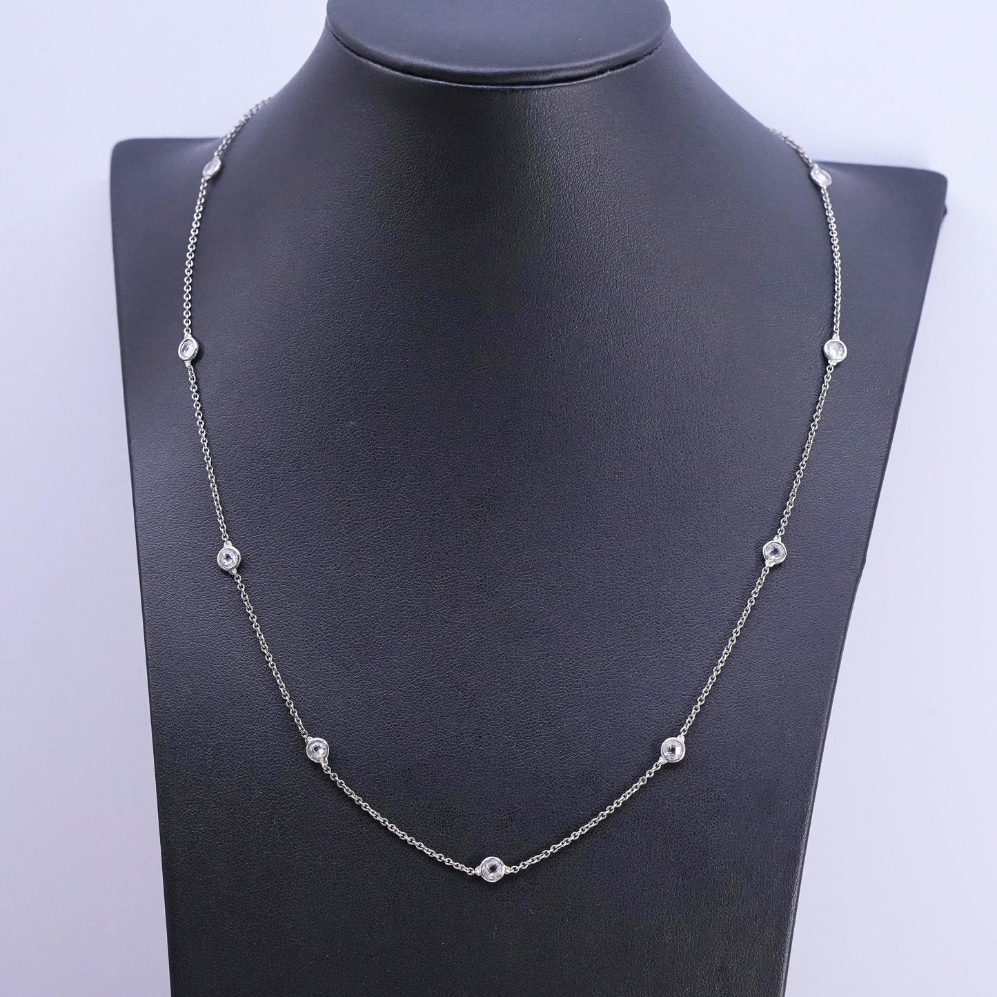 20” 1mm, vintage Sterling silver handmade necklace, 925 circle chain with cz