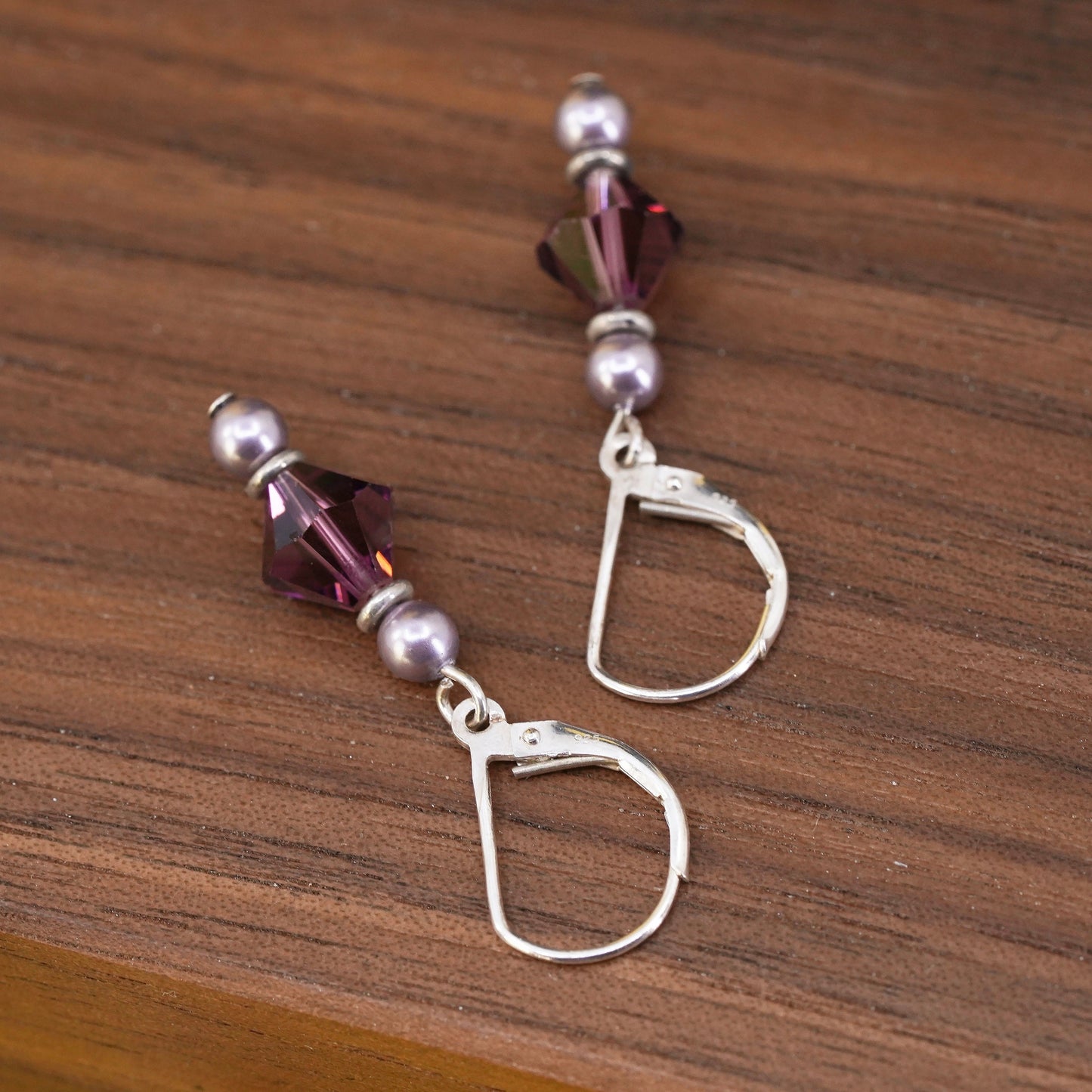 Vintage Sterling 925 silver handmade earrings with amethyst