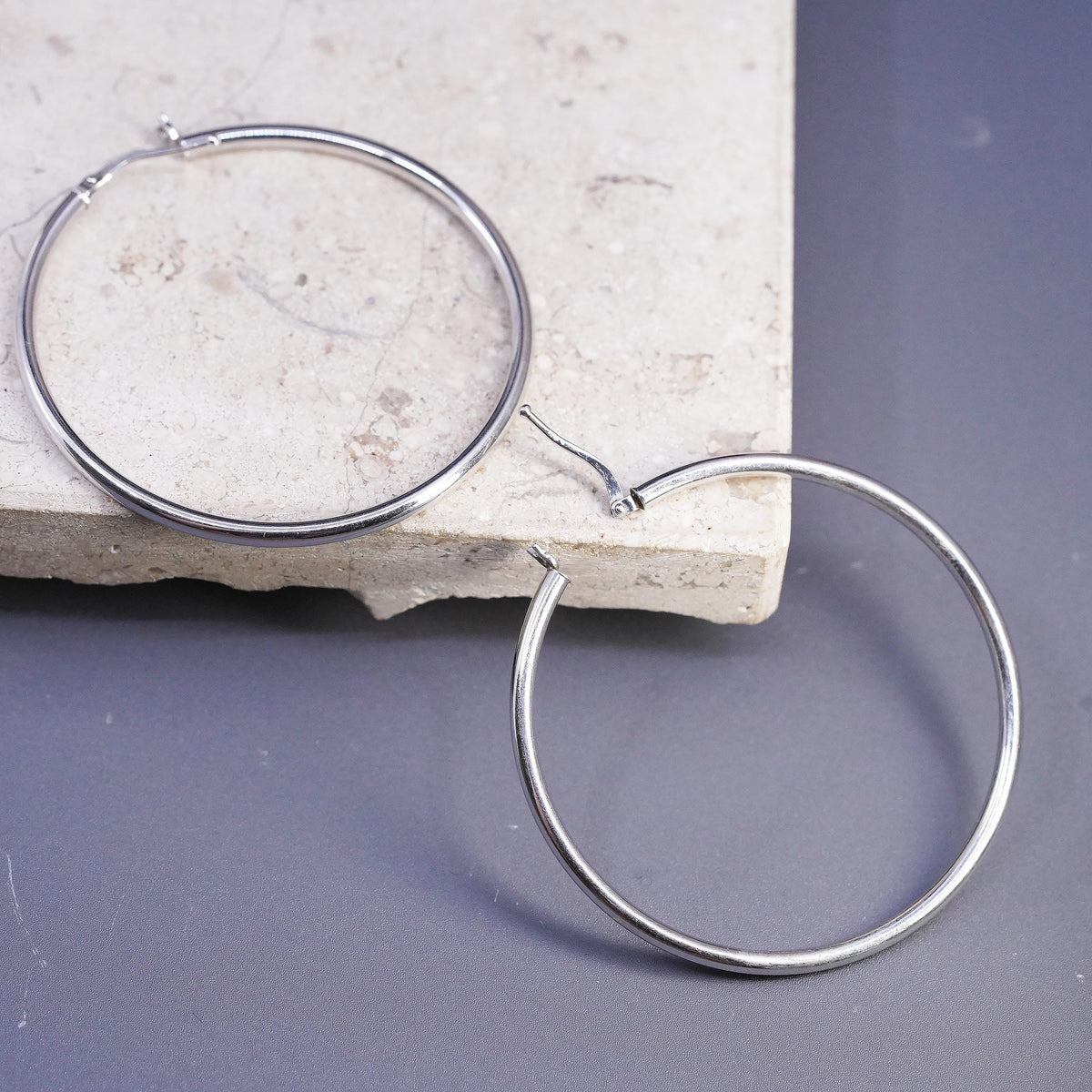 2", vintage JCM Sterling Silver hammered earrings, 925 huge hoops studs
