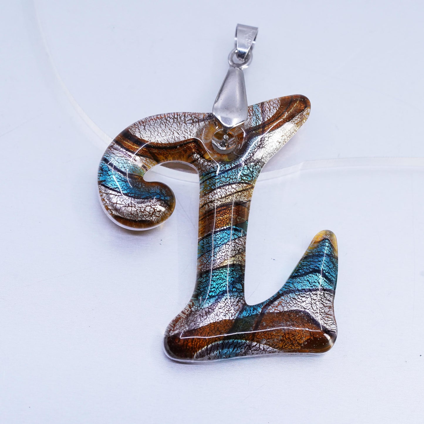 Vintage Dichroic Glass letter L pendant with 18K GF bail