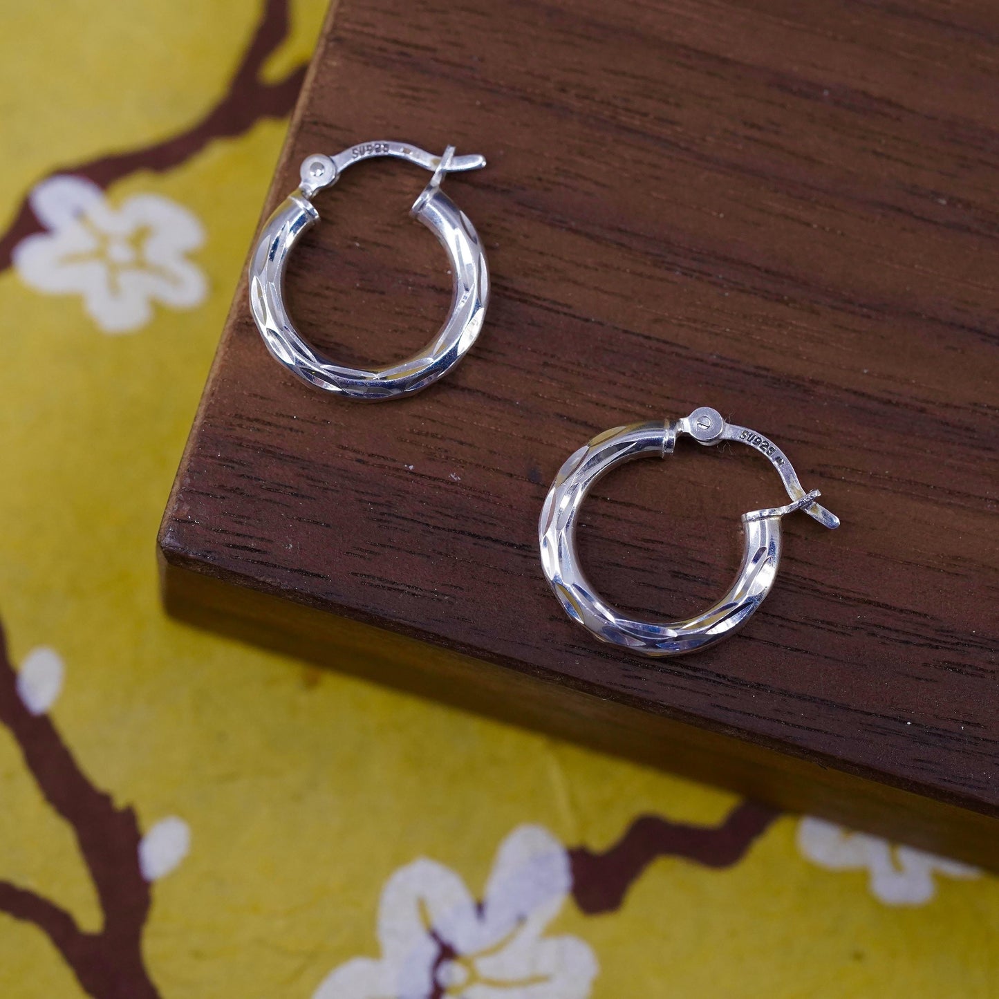 0.5”, Vintage Sterling 925 silver handmade earrings, 925 textured hoops