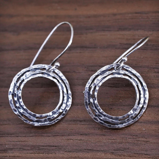 Vintage Israel Sterling 925 Silver circle hammered disc Earrings. Vintage.