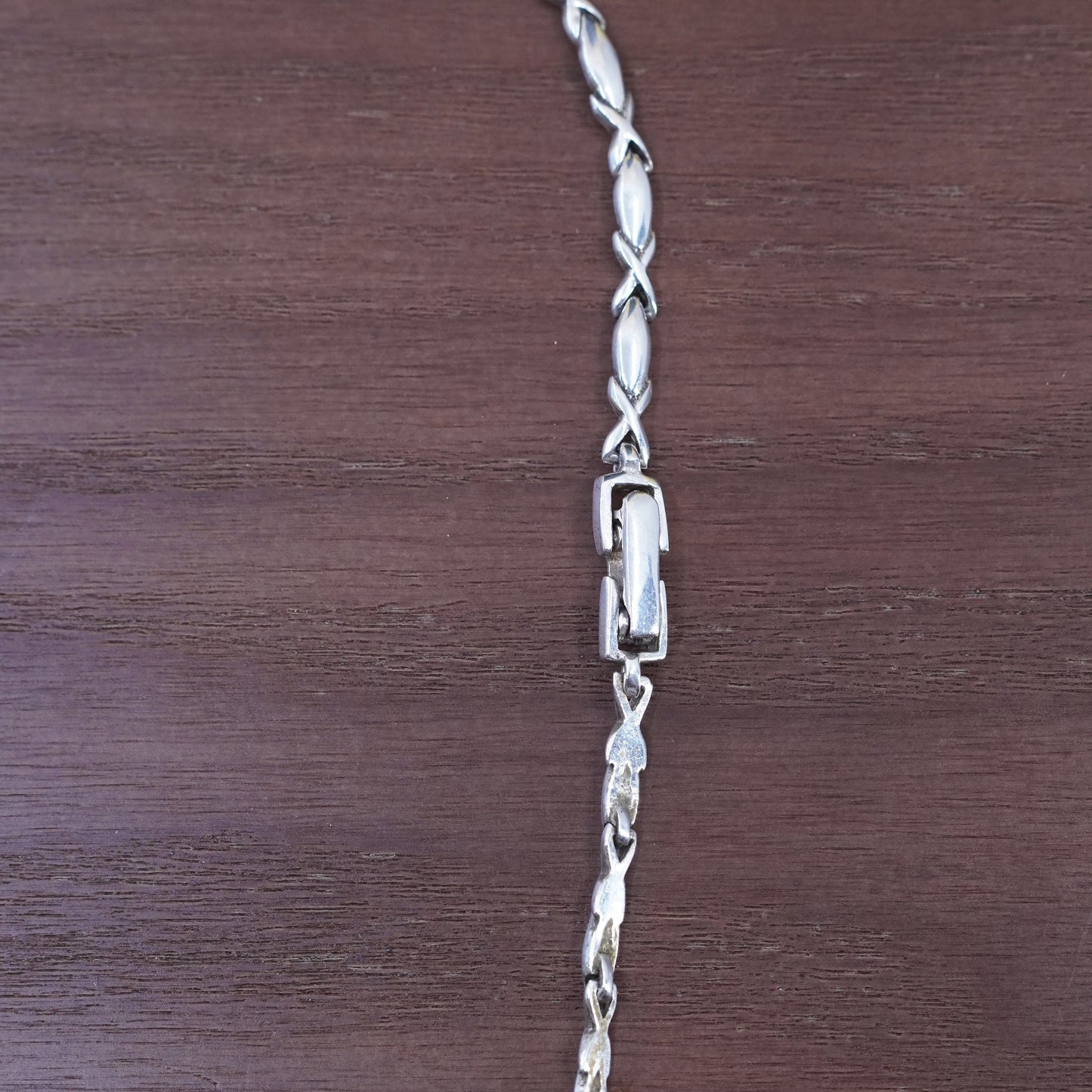 17”, vintage Sterling 925 silver handmade V necklace with mother of pearl
