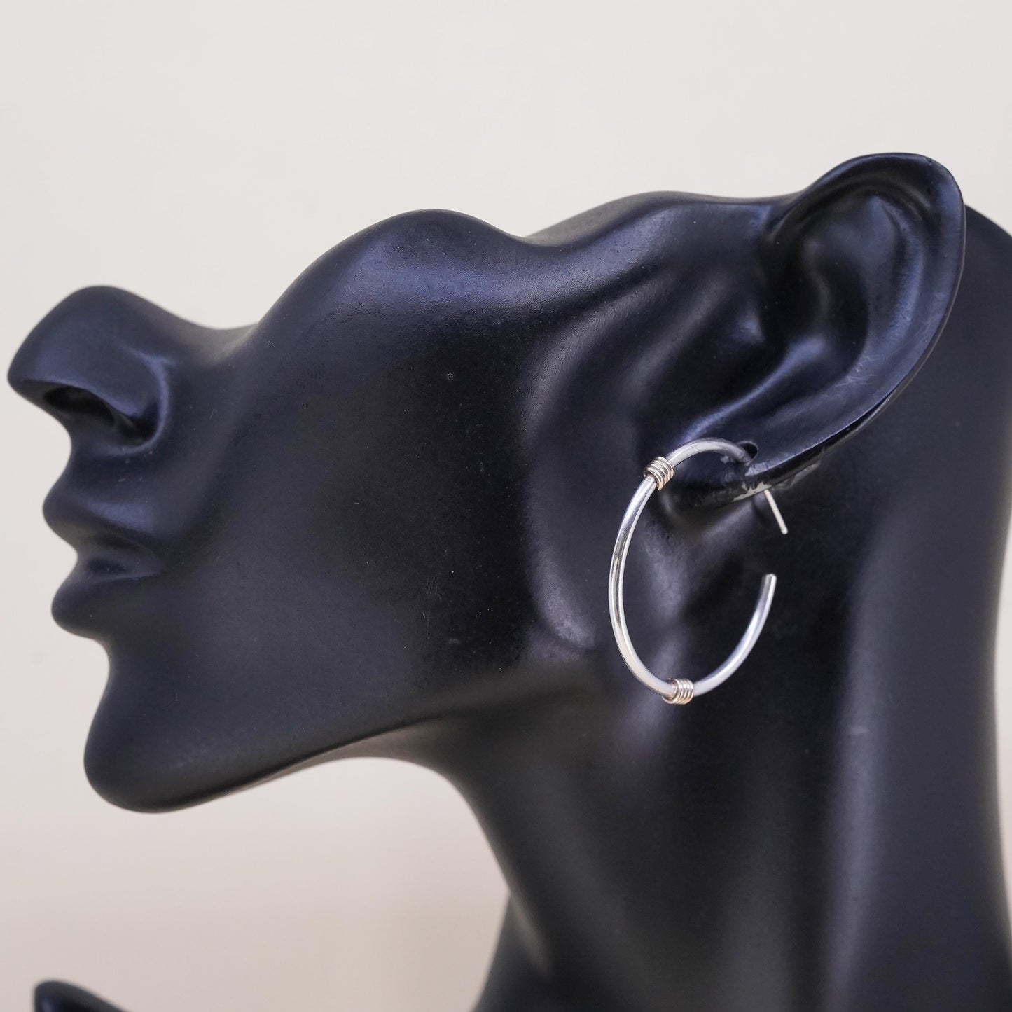 1.5", two tone sterling 925 silver loop single earring, fashion hoop brass wire