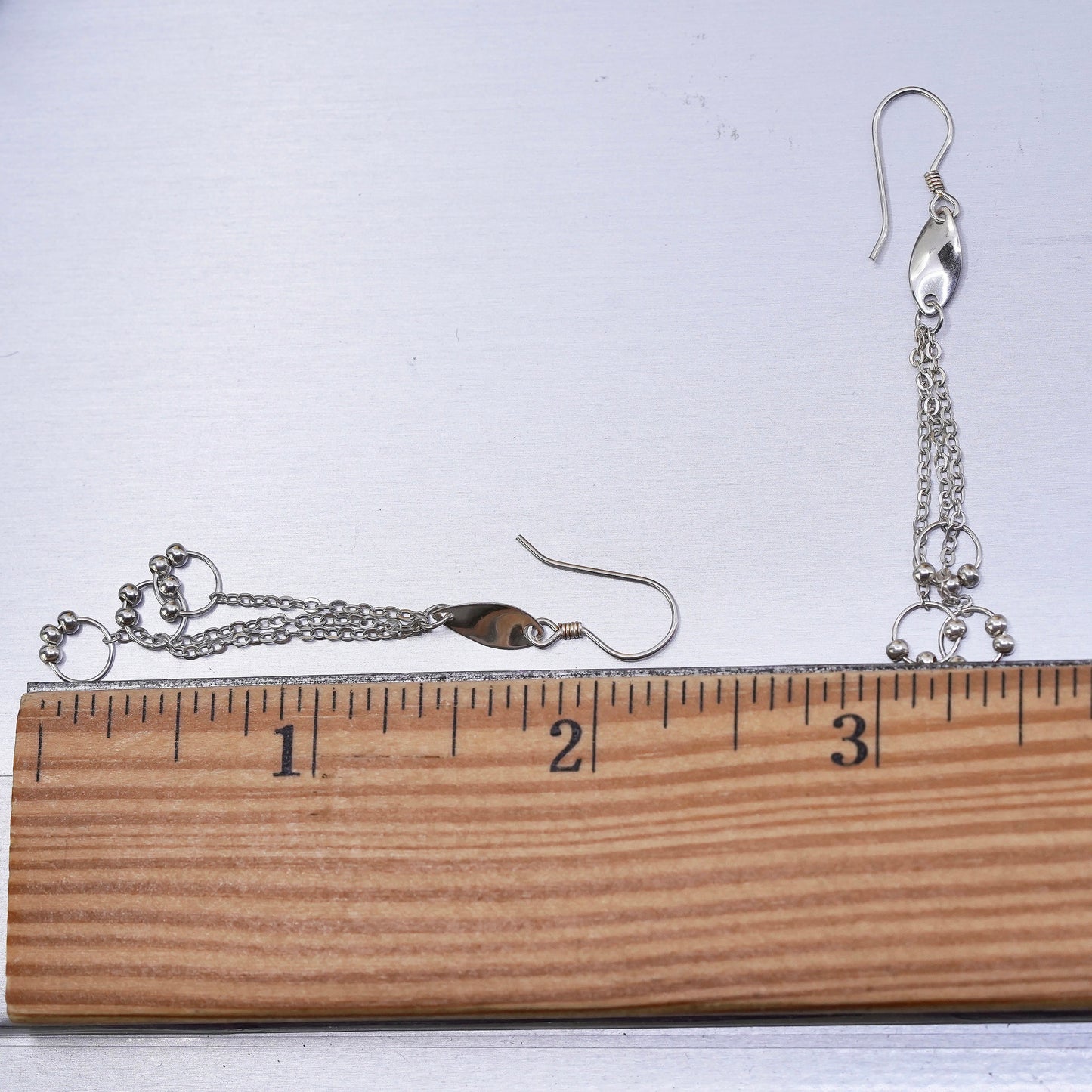 Vintage Sterling silver Handmade earrings, 925 chain with bead circles