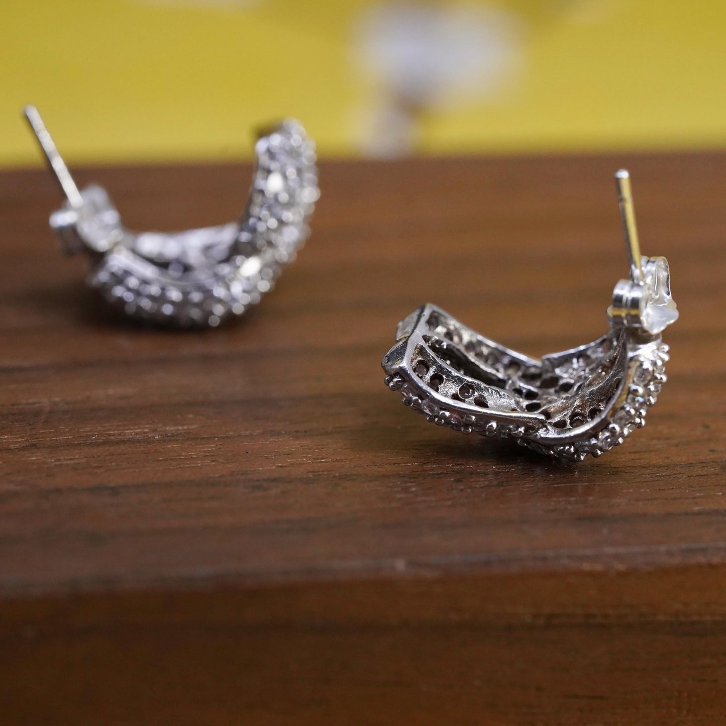 Vintage Sterling 925 silver cluster Cz studs, curb chain style earrings