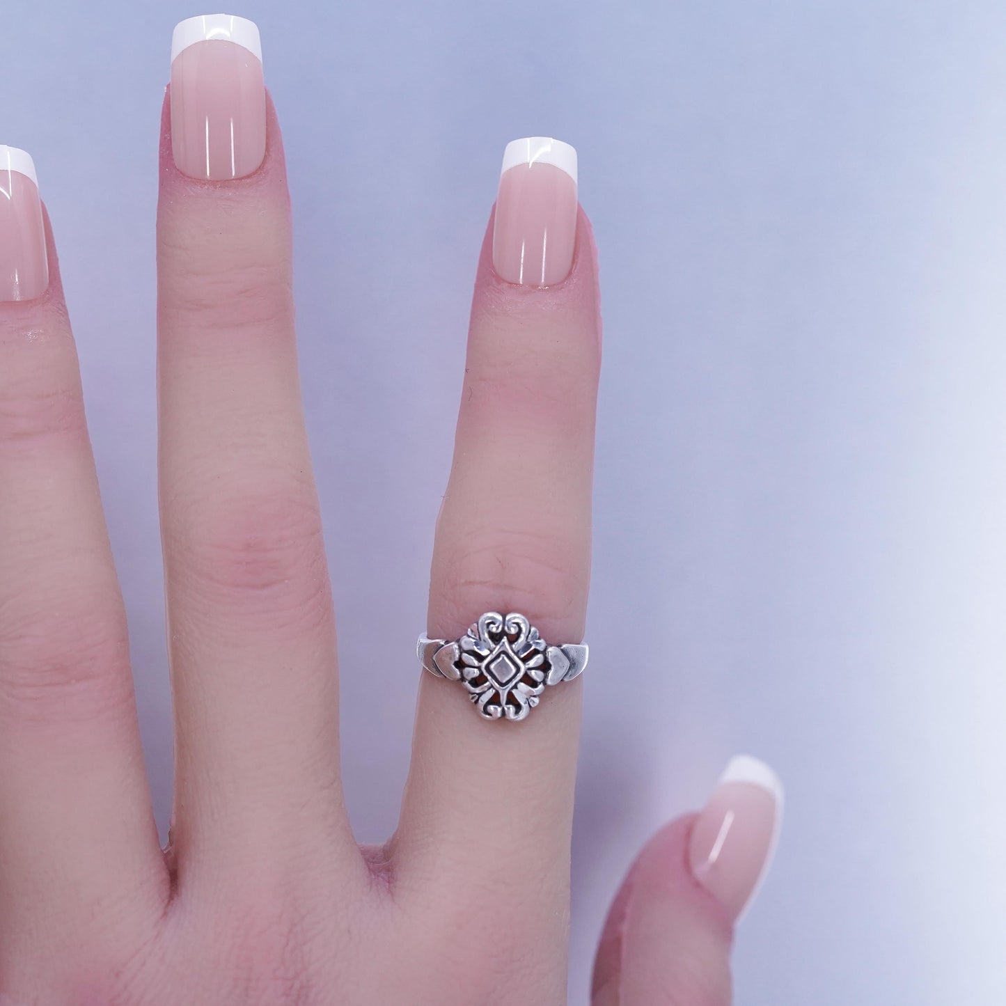 Size 5, vintage Sterling 925 silver handmade filigree ring
