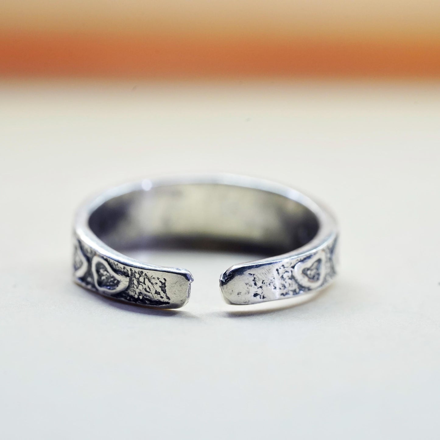 Size 4.25, vintage Sterling silver handmade ring, 925 heart arrow open band