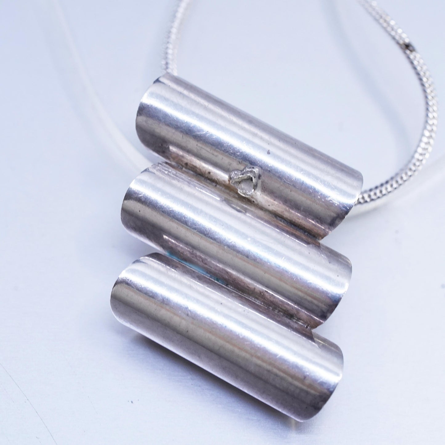 22" 1.6mm, vintage Sterling 925 silver snake chain necklace triple tube pendant