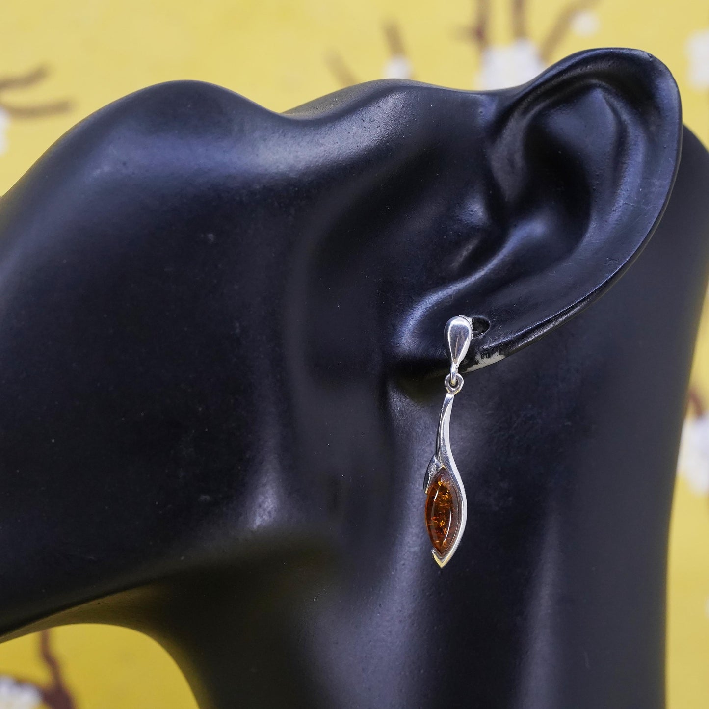 Vintage Sterling 925 silver handmade earrings with amber drops