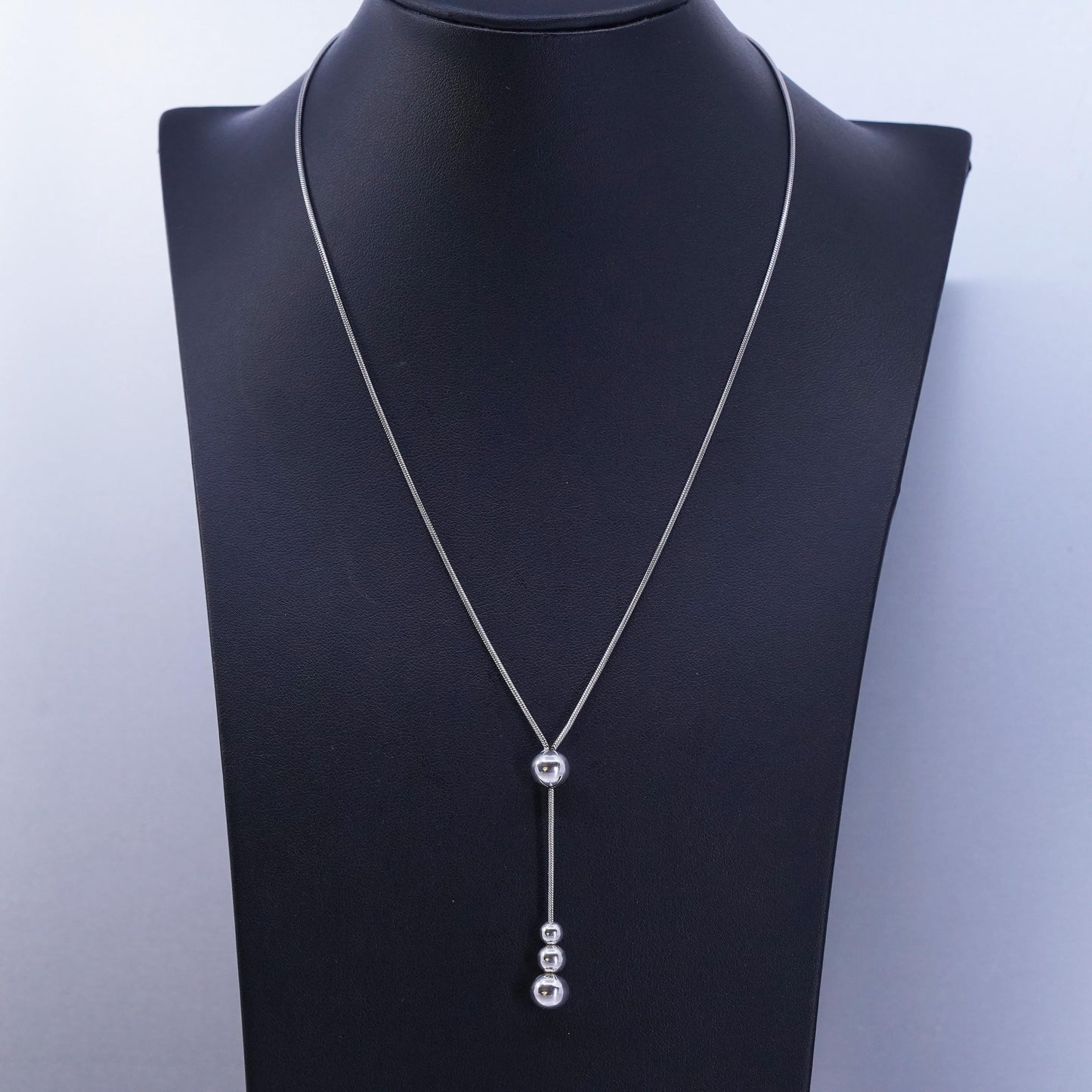 18”, vintage Sterling 925 silver handmade snake chain necklace w/ bead pendant