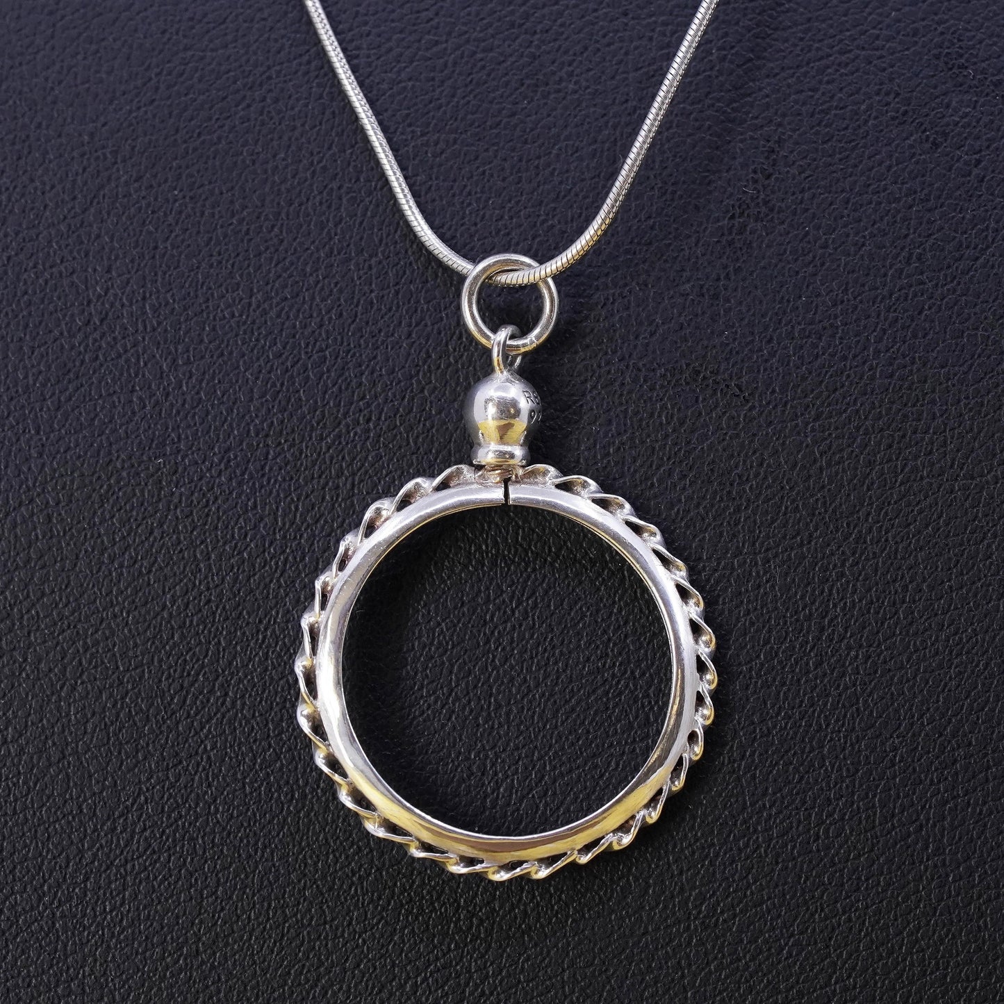 18”, vintage Sterling silver necklace, Italy 925 snake chain circle pendant