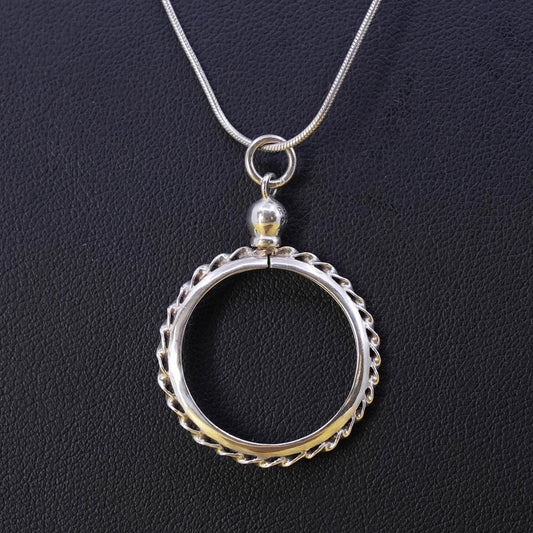 18”, vintage Sterling silver necklace, Italy 925 snake chain circle pendant