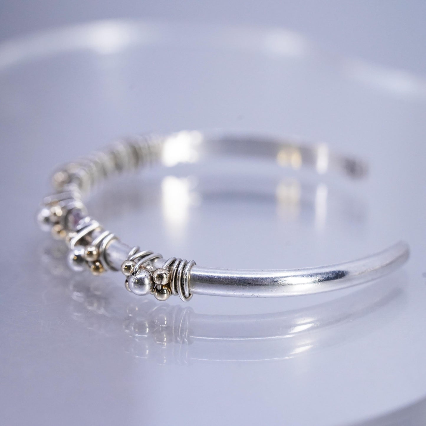 6.25", Marvin Lucas Sterling 925 silver bracelet, cuff 14K yellow gold beads