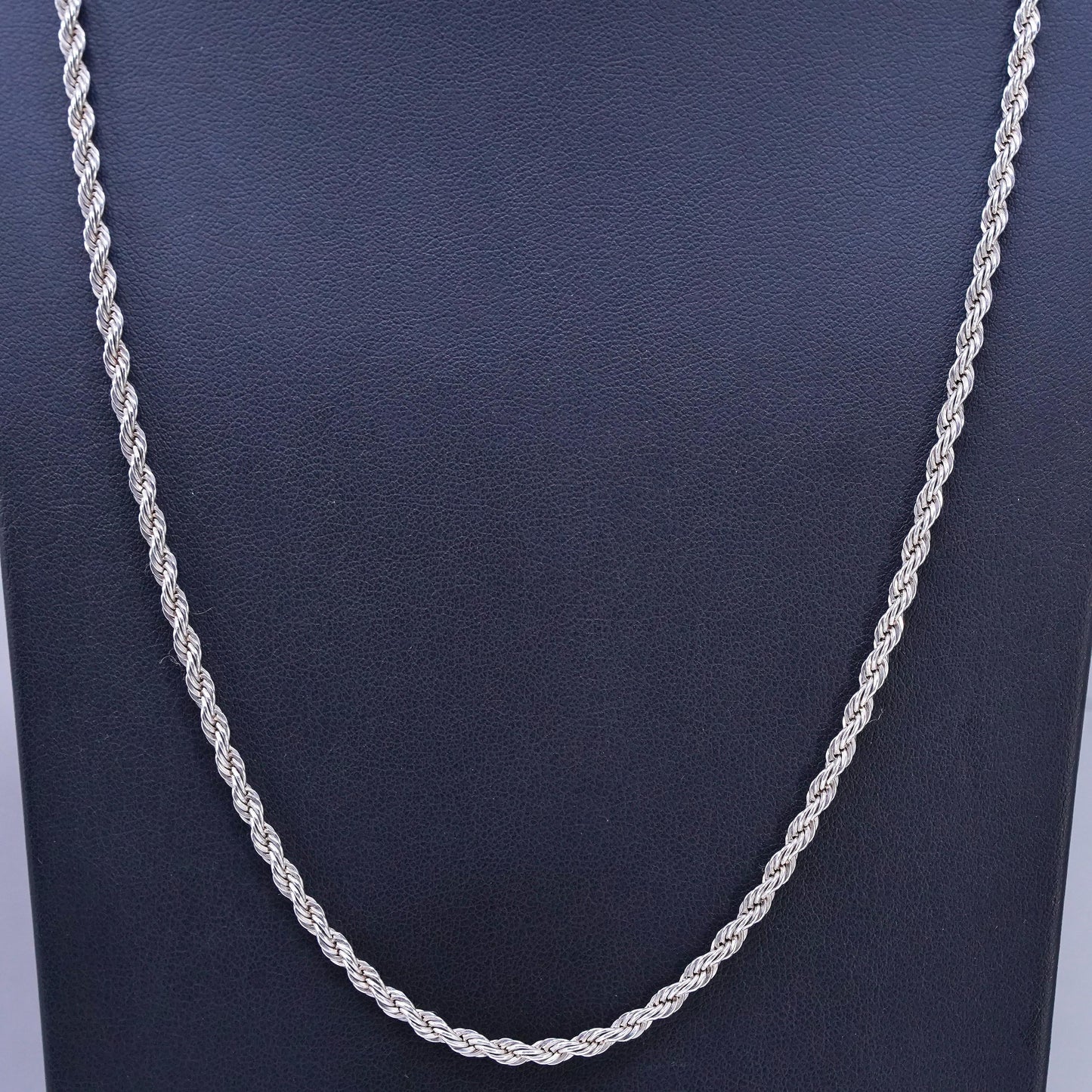 24" 3mm, vintage USA Sterling 925 silver rope chain necklace, stamped Sterling