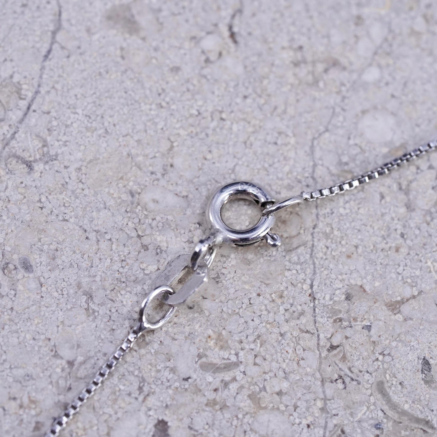 18", Vintage Sterling 925 silver box necklace oval cross pendant, prayer heaven
