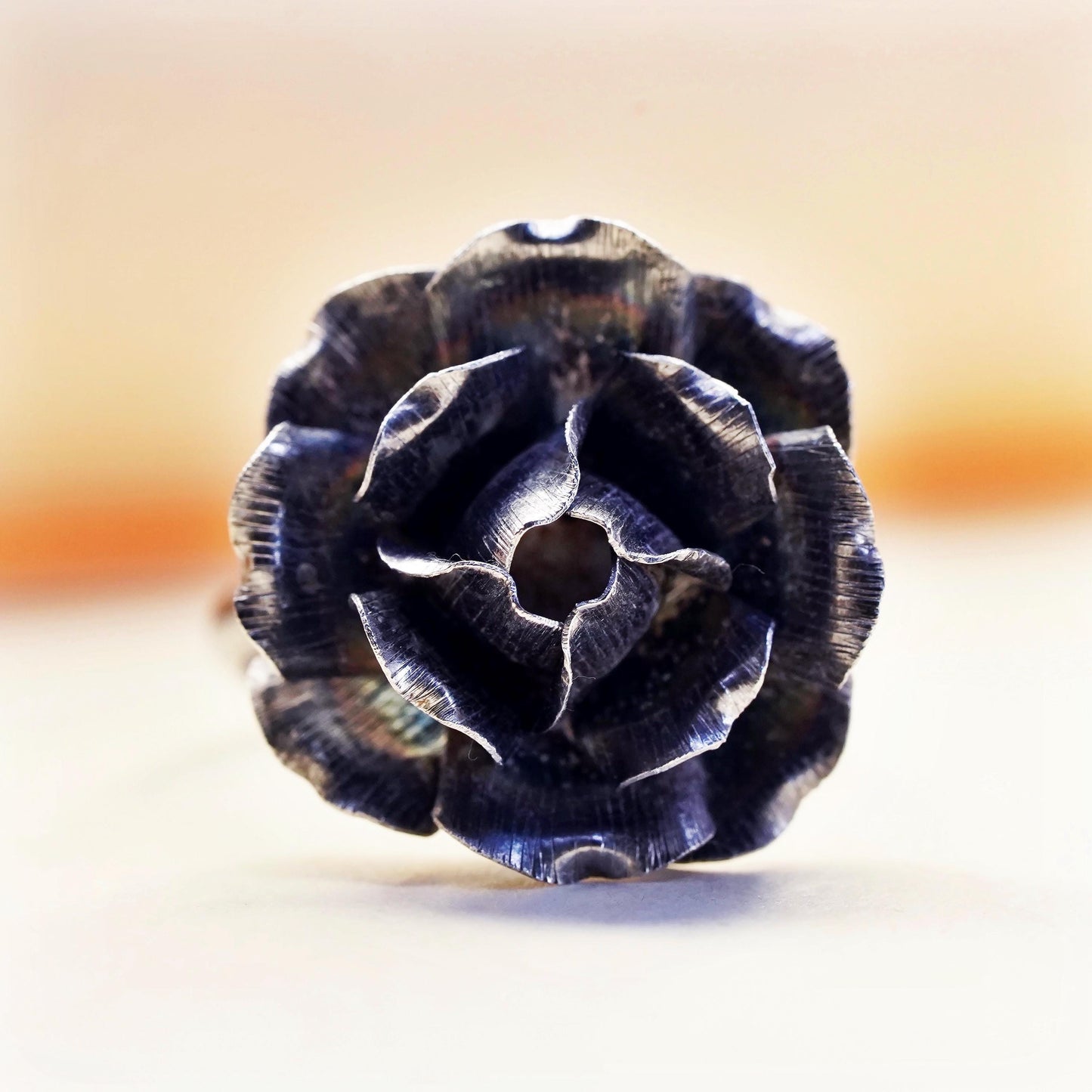 Size adjustable, vintage Mexican Sterling silver ring, 925 rose flower ring
