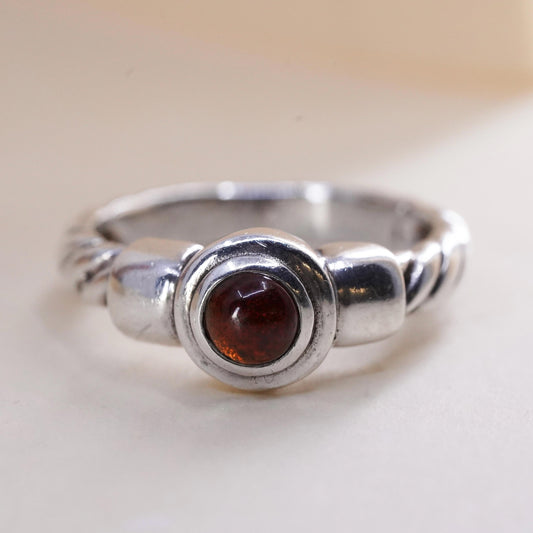 Size 7.75, Vintage sterling 925 silver handmade ring with round garnet