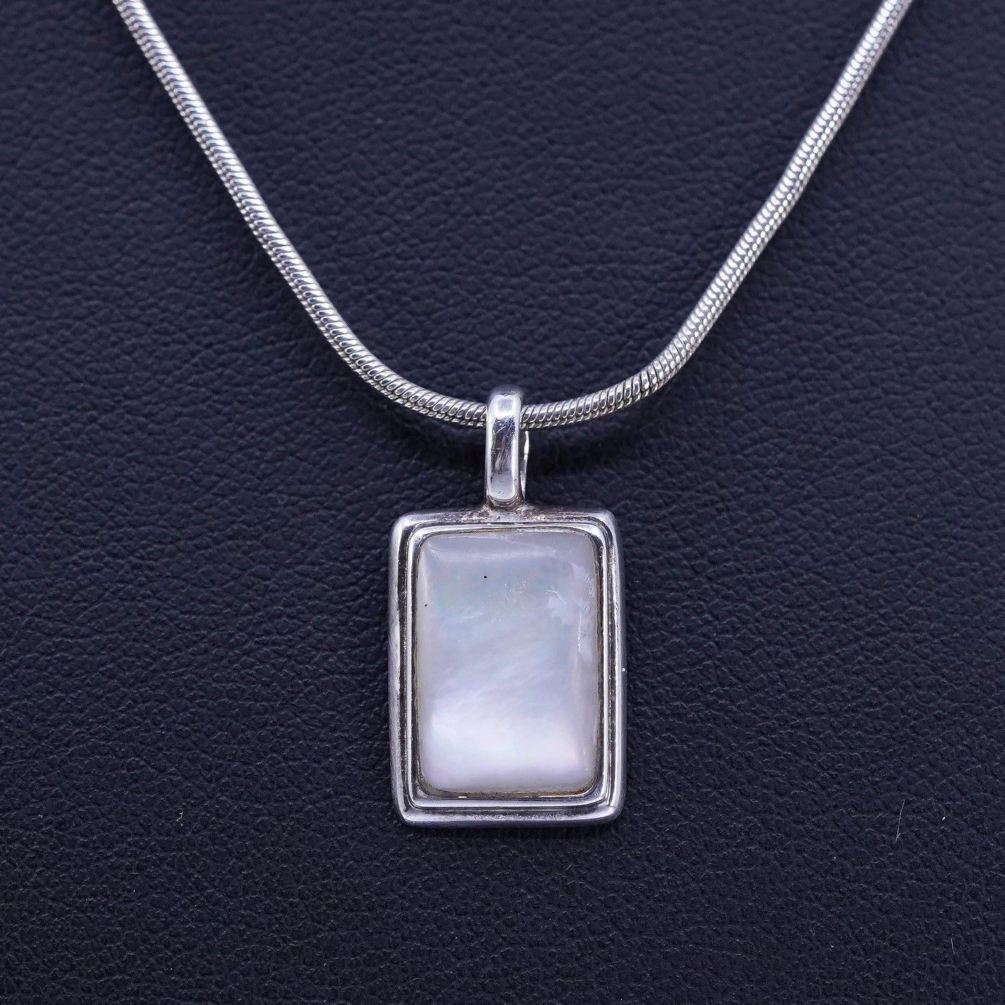 16”, Sterling 925 silver snake chain necklace with pink mother of pearl pendant